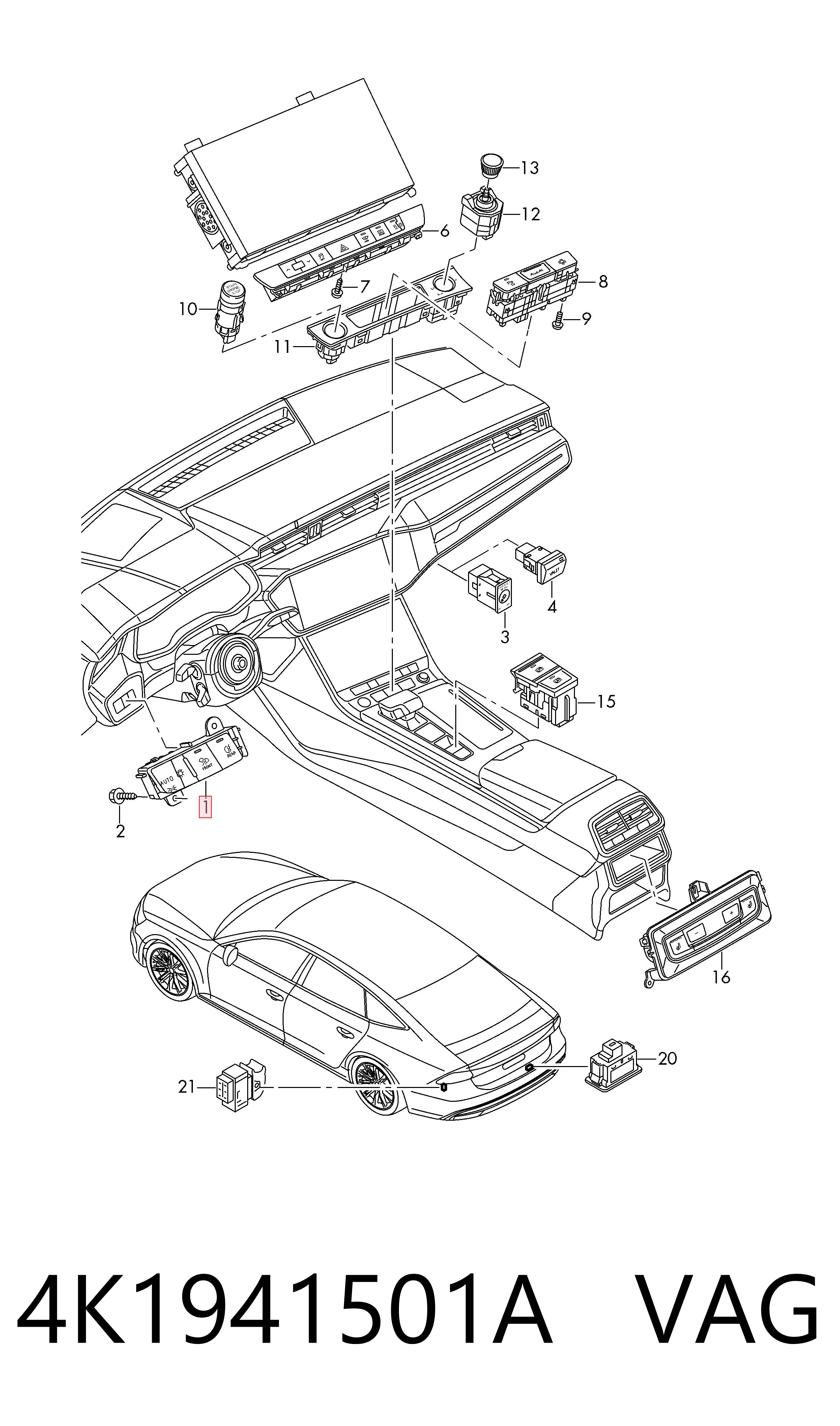 4K1941501A VAG Comutador das luzes no "painel de instrumentos"