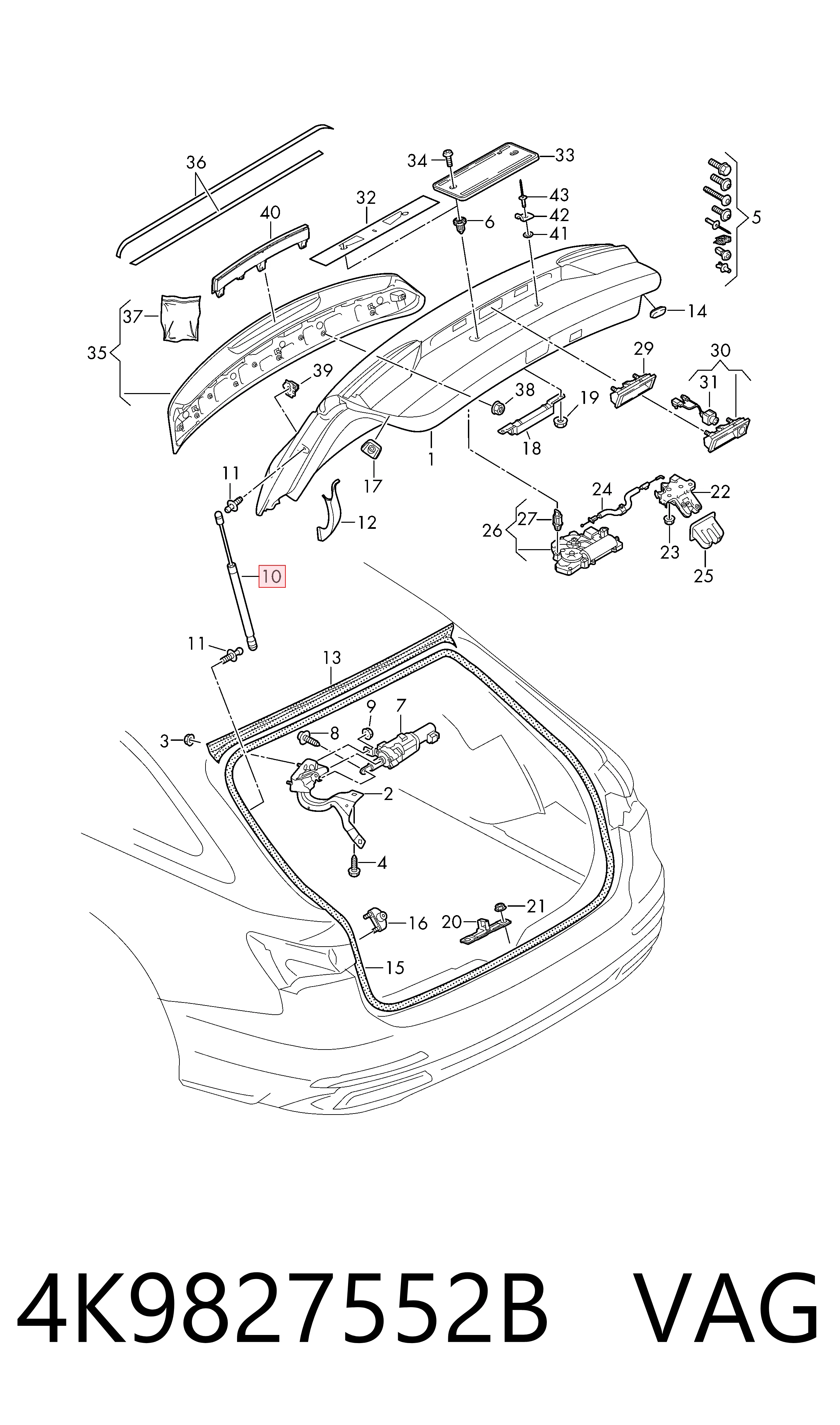Amortecedor de tampa de porta-malas (de 3ª/5ª porta traseira) para Audi A6 C8 4A5