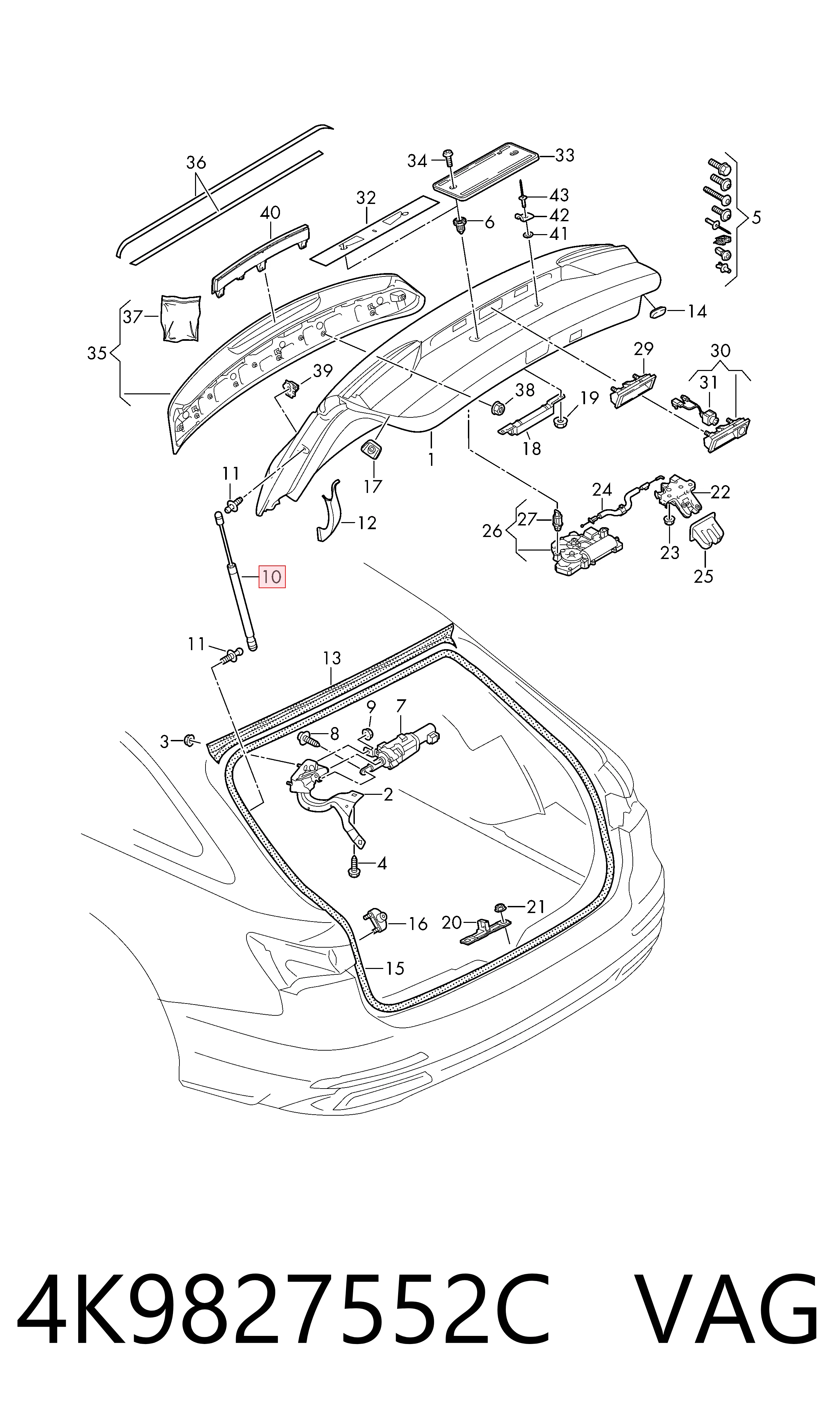 Amortecedor de tampa de porta-malas (de 3ª/5ª porta traseira) Audi A6 C8 4A5
