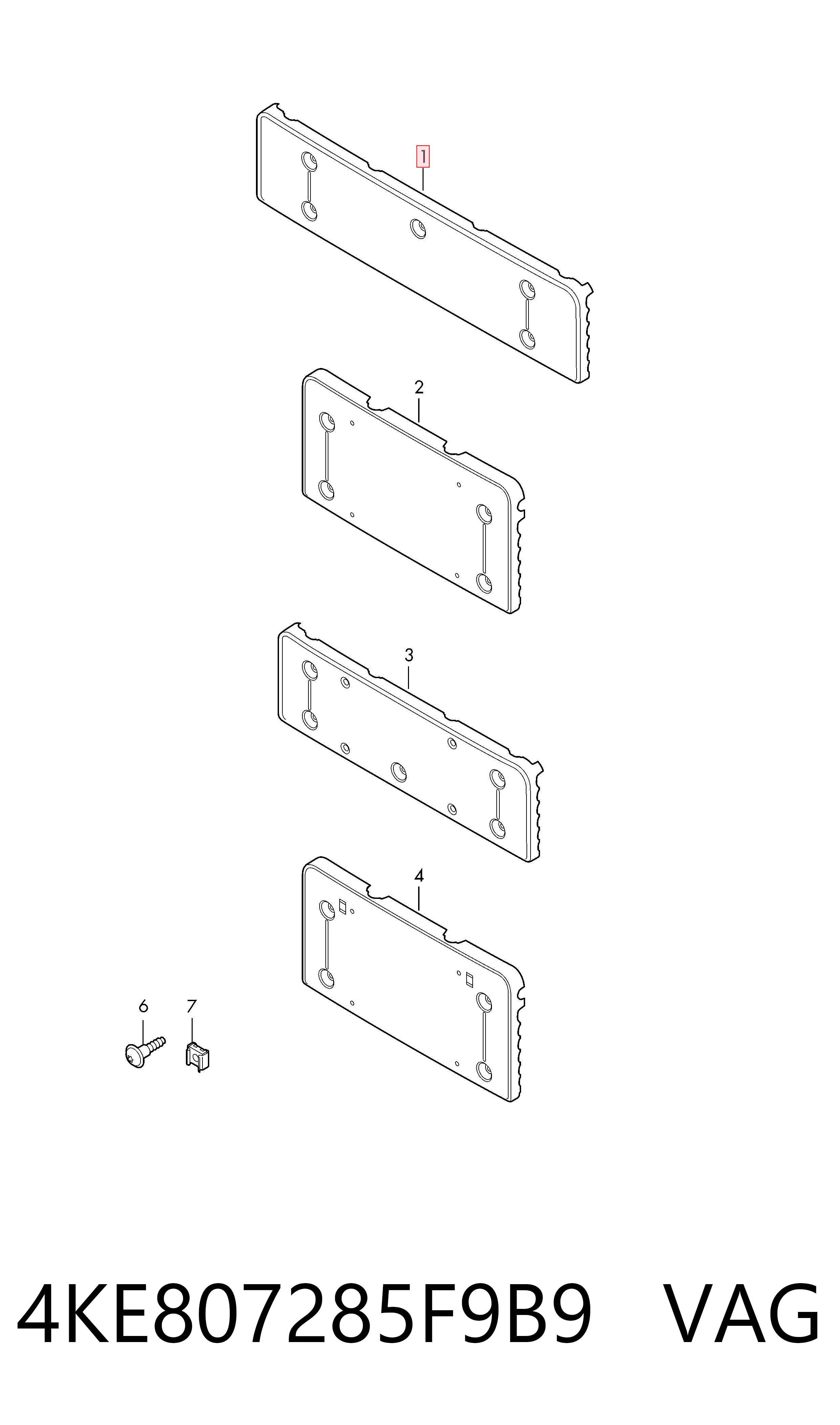 4KE807285F9B9 VAG Painel de fixação de matrícula dianteira