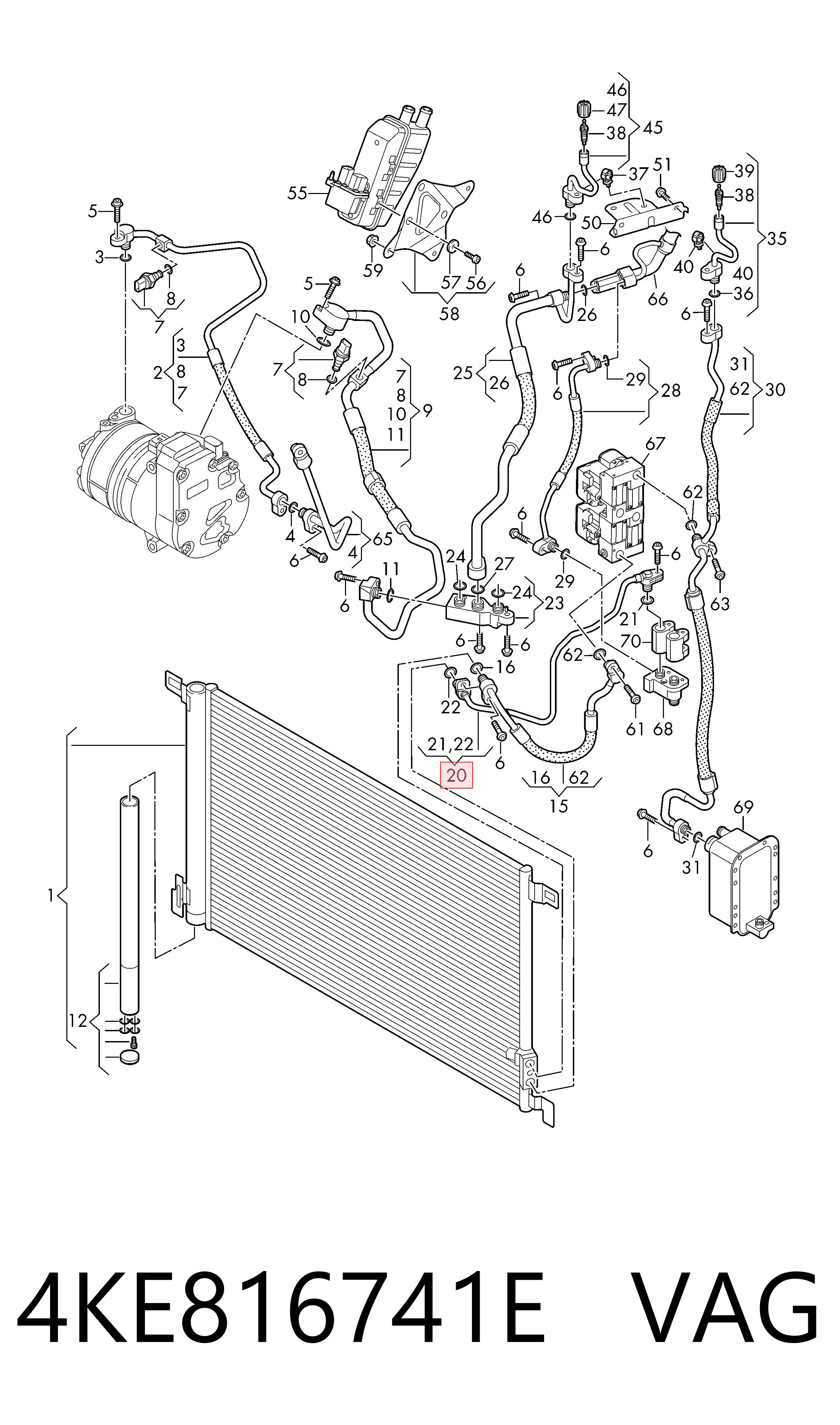 Mangueira de aparelho de ar condicionado, desde o radiador até o vaporizador VAG 4KE816741E preço, a partir de 107,66 USD