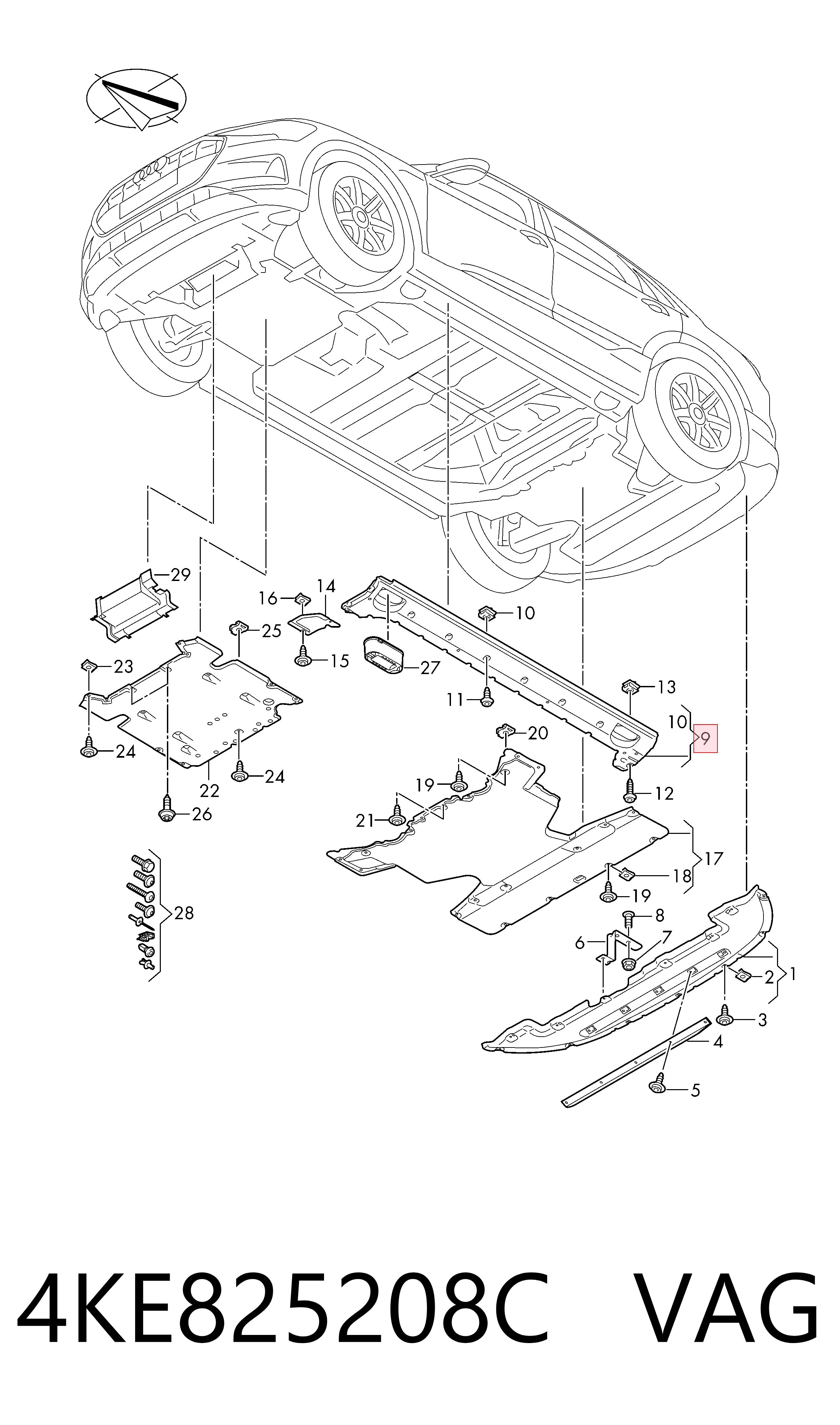 4KE825208C VAG Proteção de fundo direita