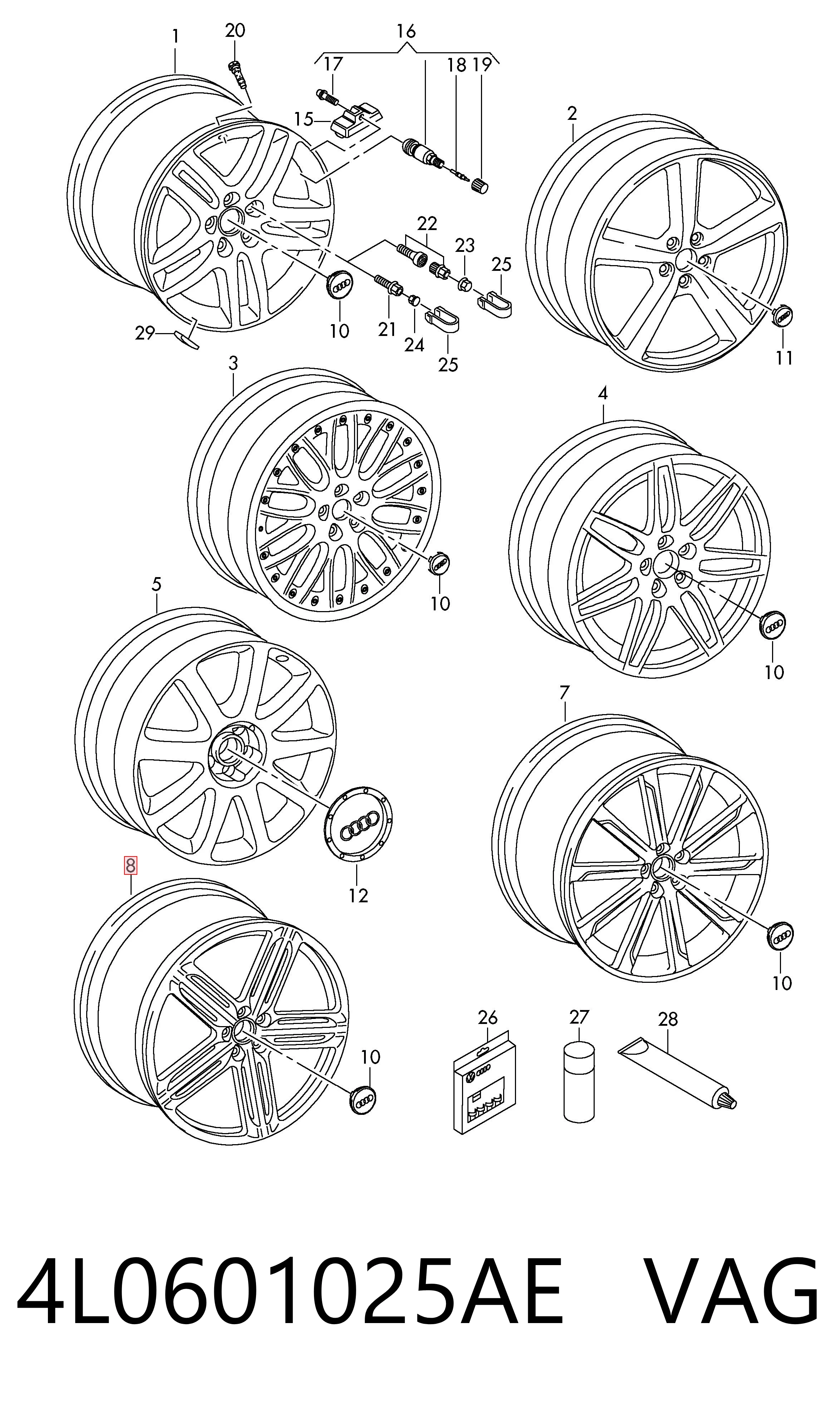 4L0601025AE VAG Discos de roda de aleação ligeira (de aleação ligeira, de titânio)