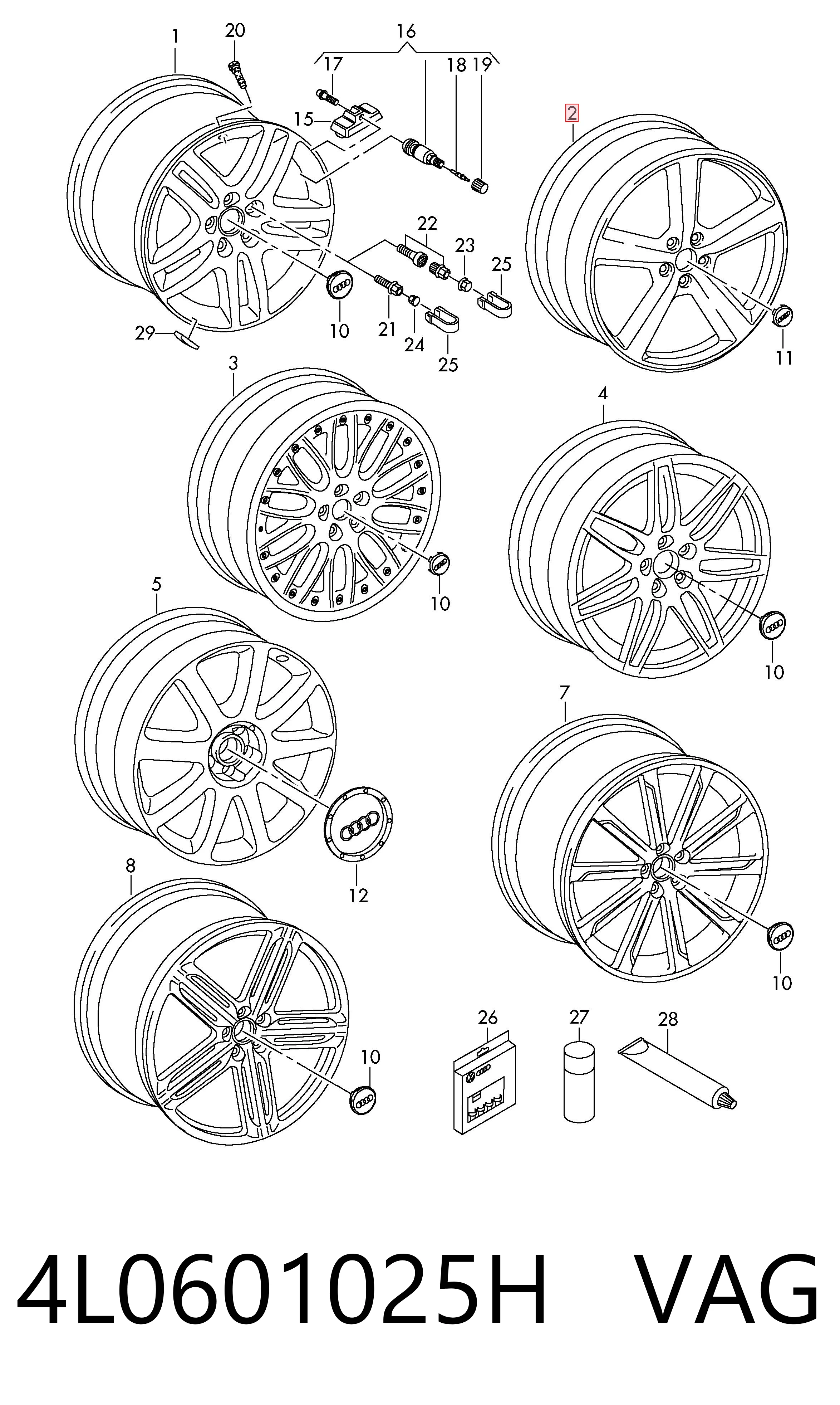 4L0601025H VAG Discos de roda de aleação ligeira (de aleação ligeira, de titânio)