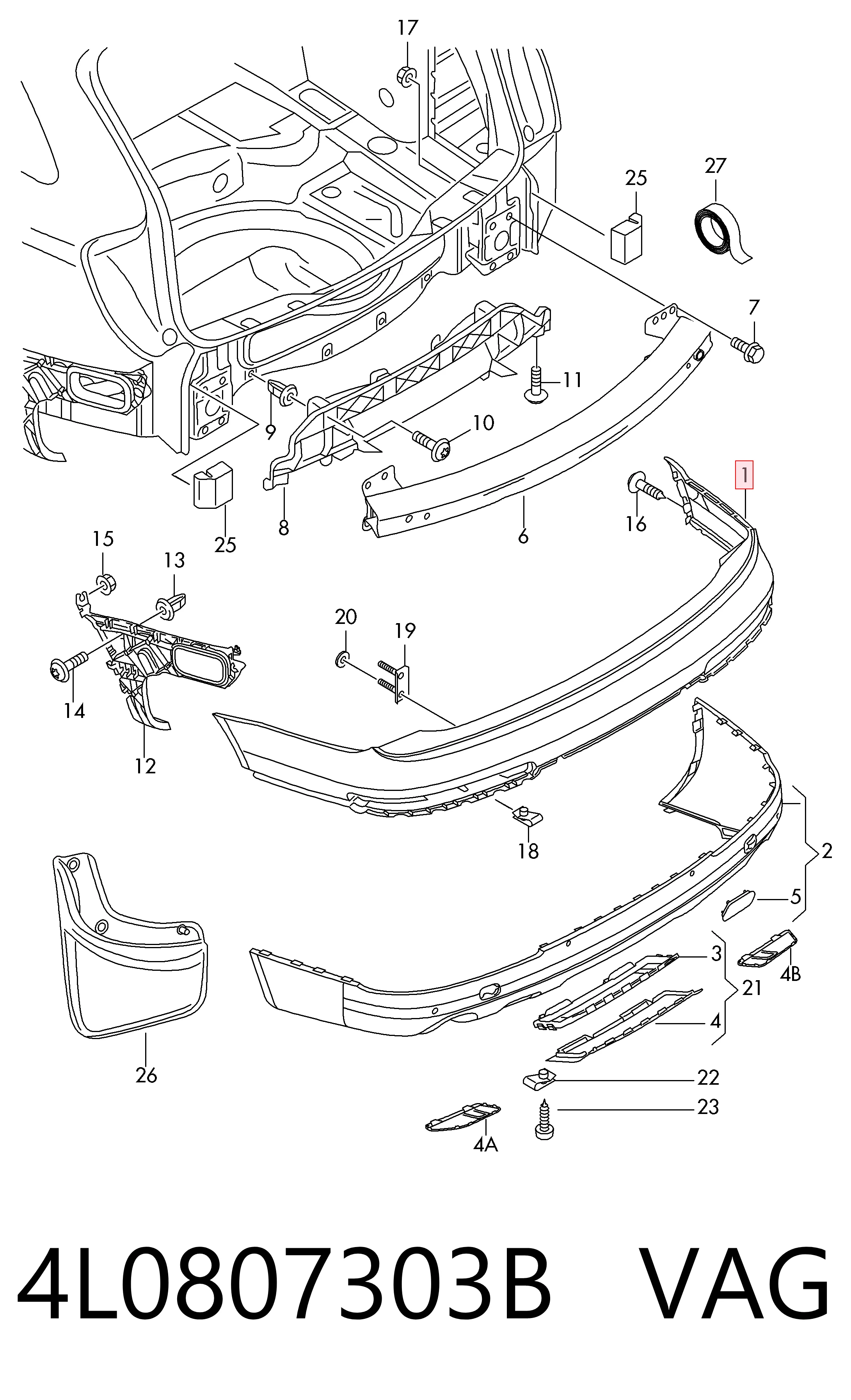Pára-choque traseiro para Audi Q7  4LB