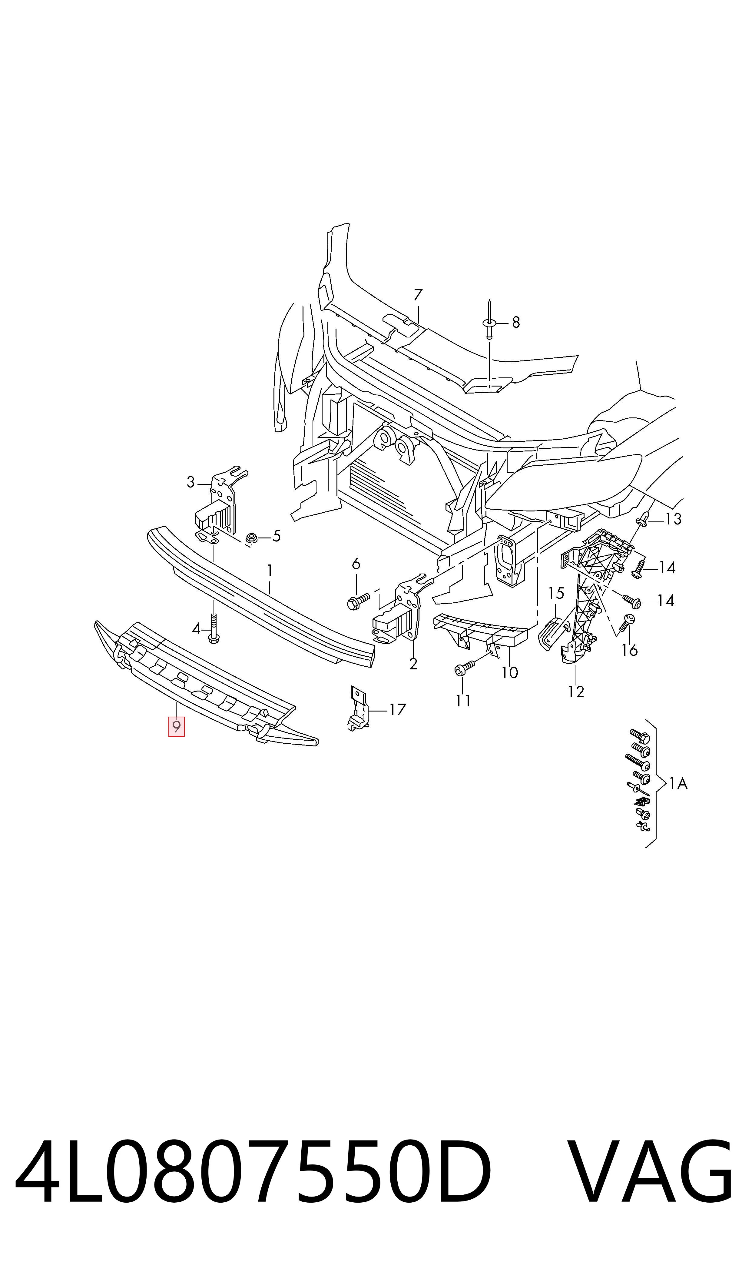 4L0807550D VAG Absorvedor (enchido) do pára-choque dianteiro