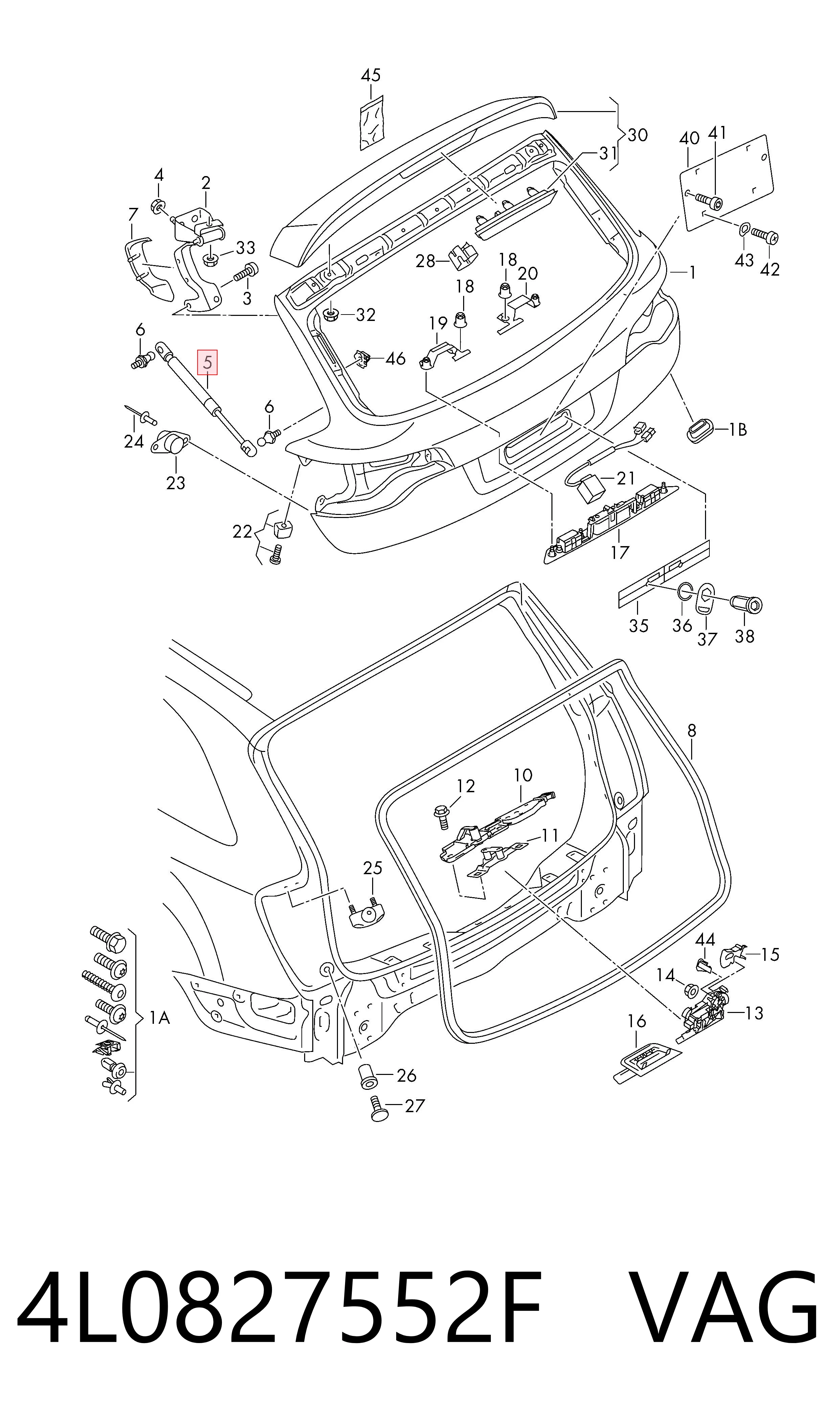 4L0827552F VAG Amortecedor de tampa de porta-malas (de 3ª/5ª porta traseira)