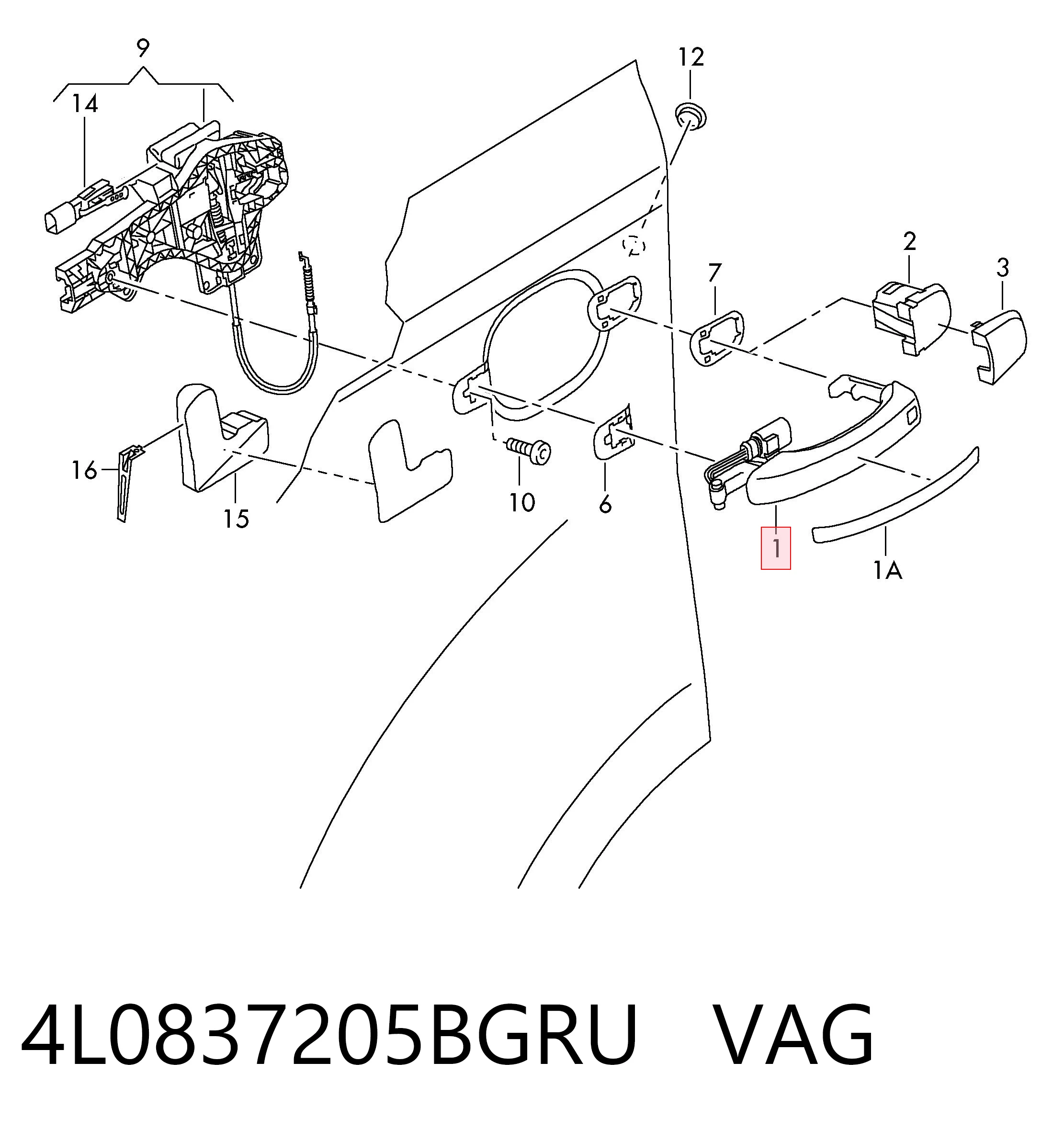 Maçaneta externa da porta traseira VAG 4L0837205BGRU preço, a partir de 120,27 USD