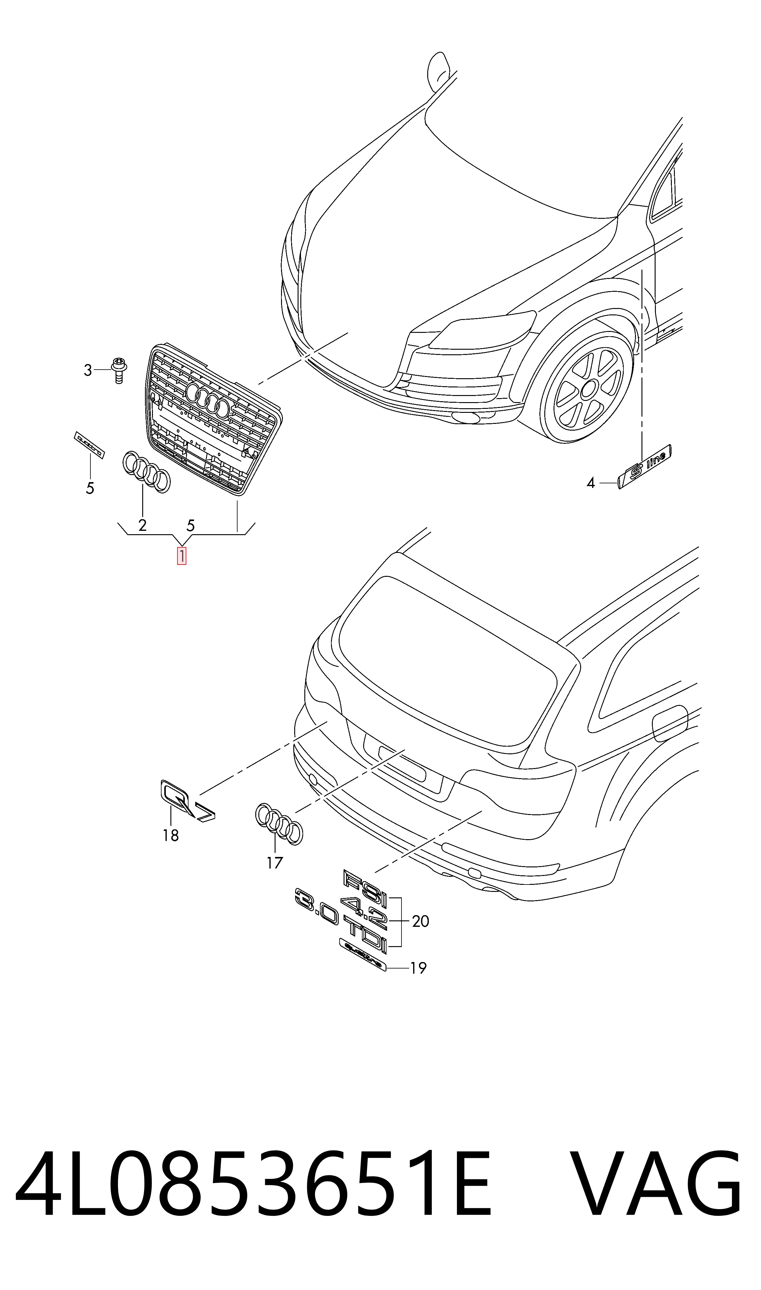 Grelha do radiador para Audi Q7  4LB
