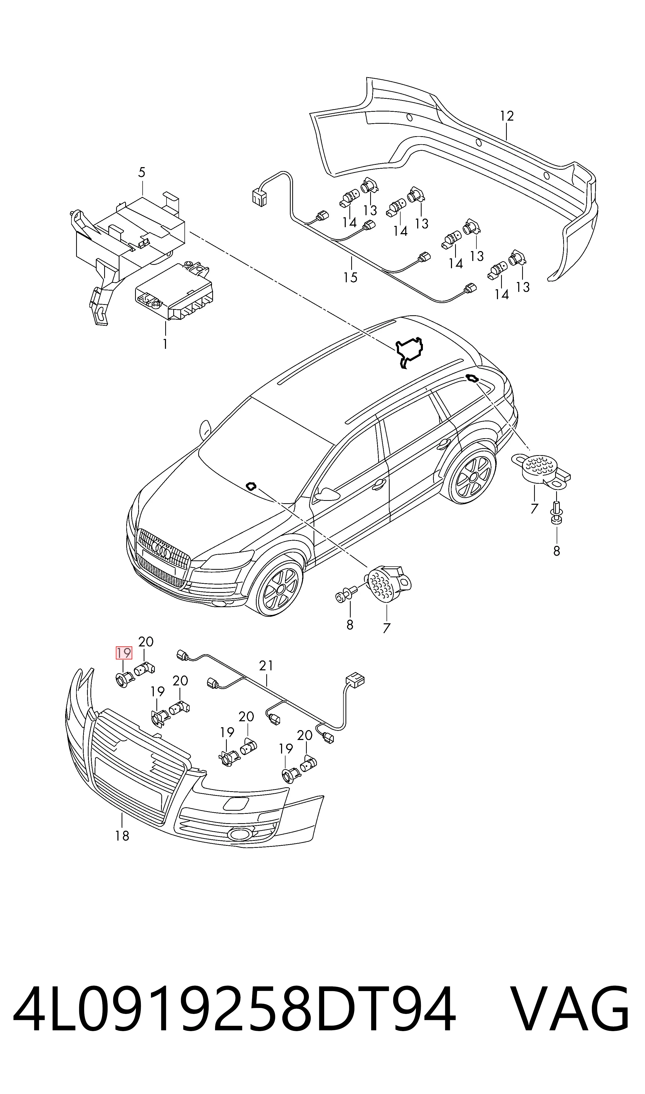 4L0919258DT94 VAG Consola dianteira lateral de sensor de estacionamento