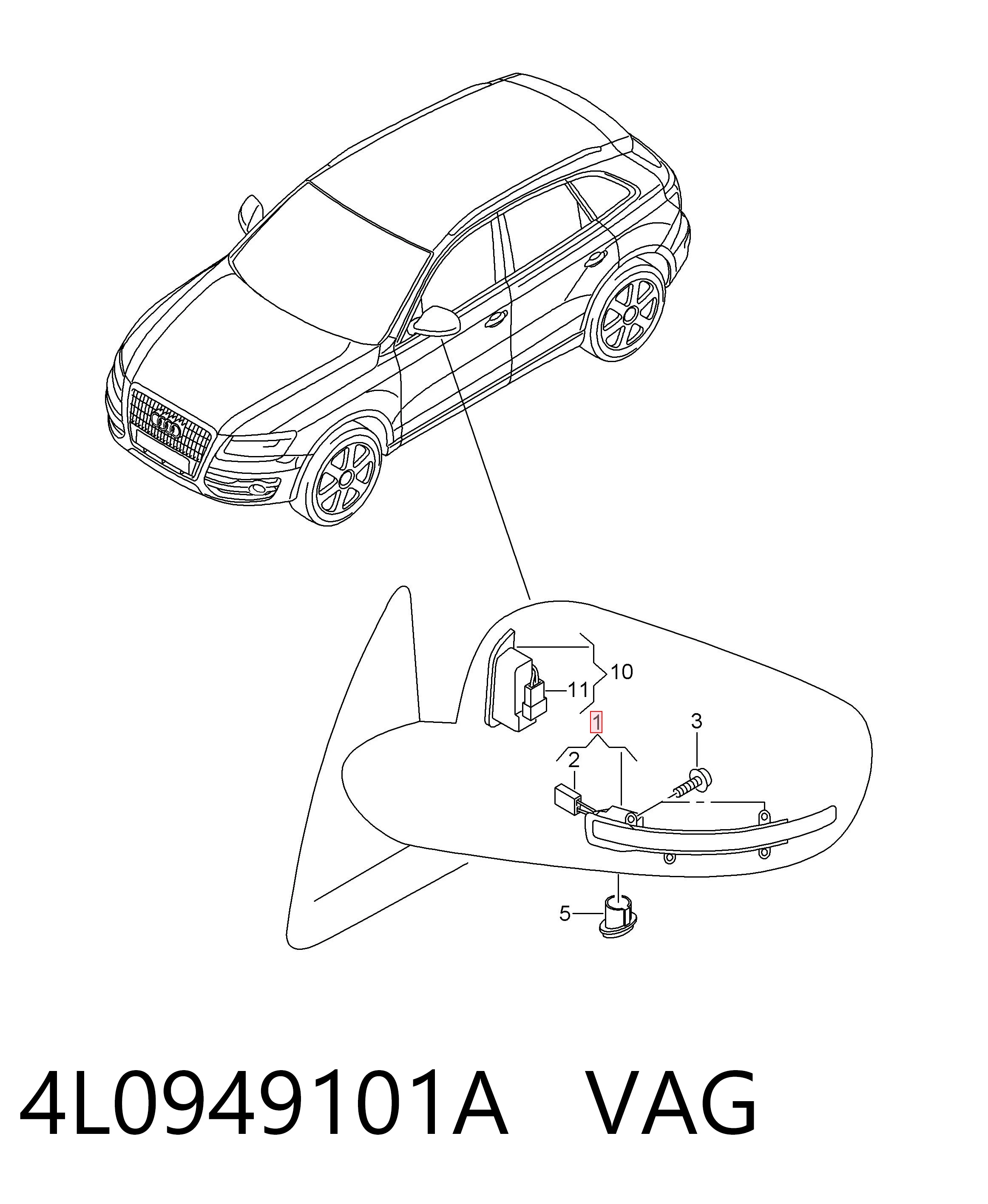 4L0949101A VAG Pisca-pisca de espelho esquerdo