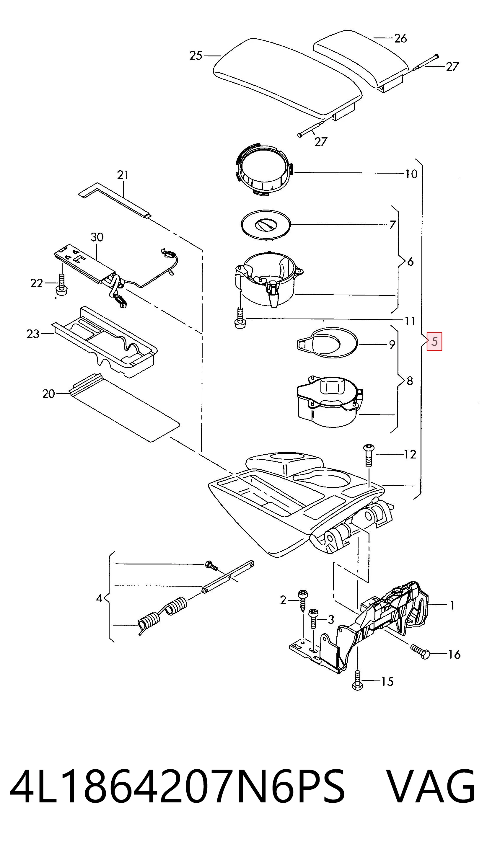  Braço de consola central Audi Q7 SUV (4LB) (2006 - 2016) 