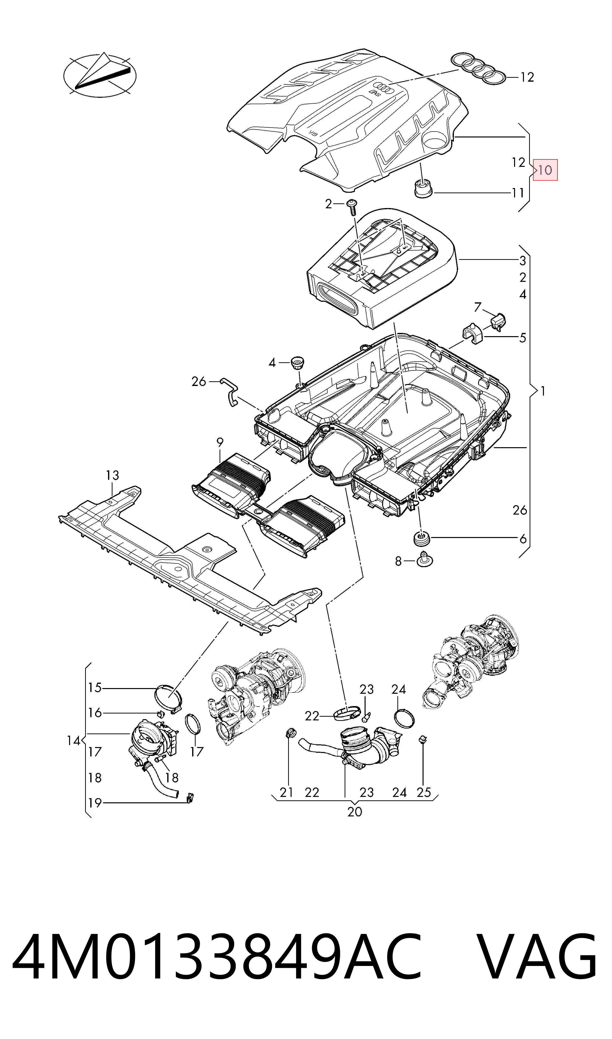 4M0133849AC VAG Tampa de motor decorativa