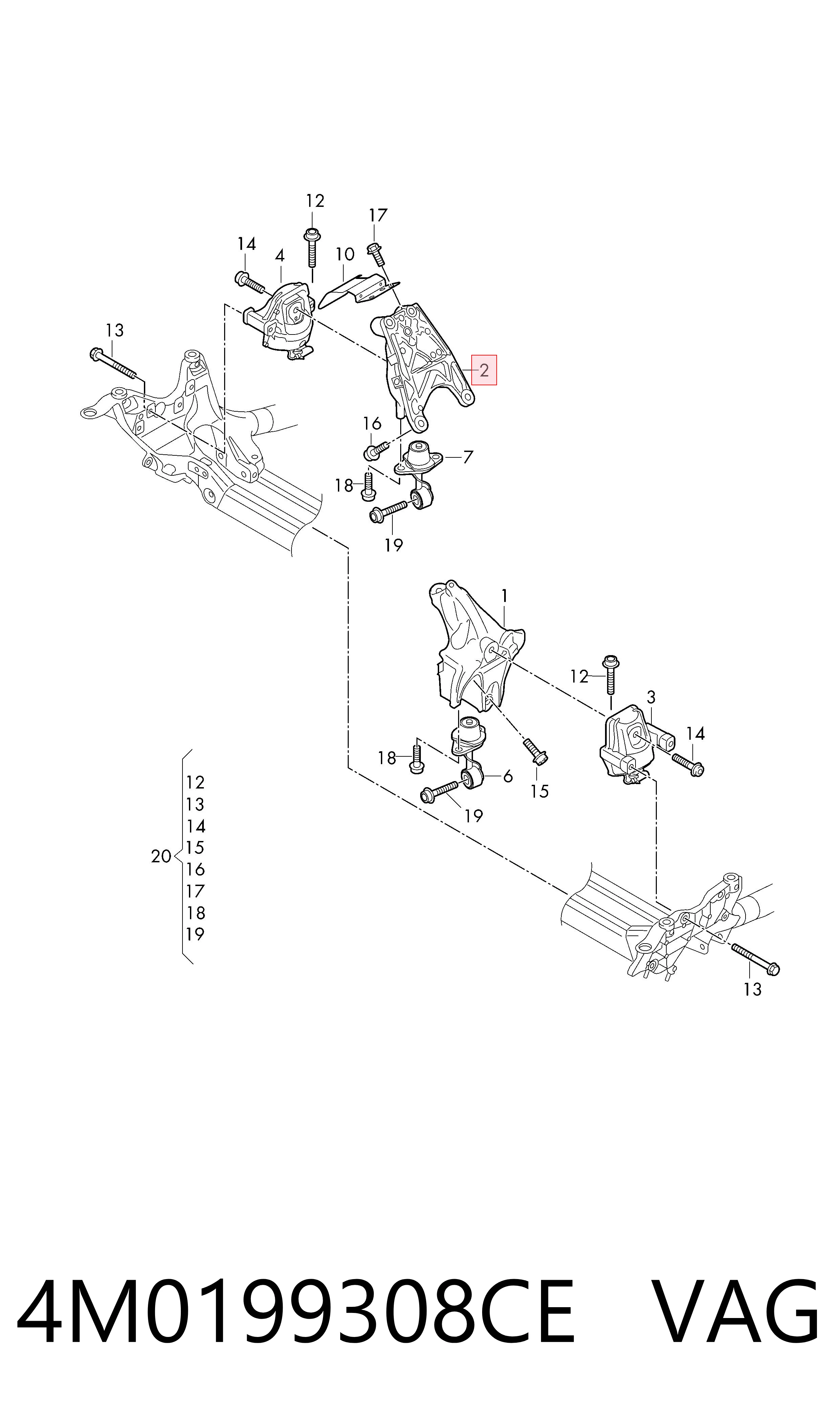 4M0199308CE VAG Consola de coxim (apoio) direita de motor