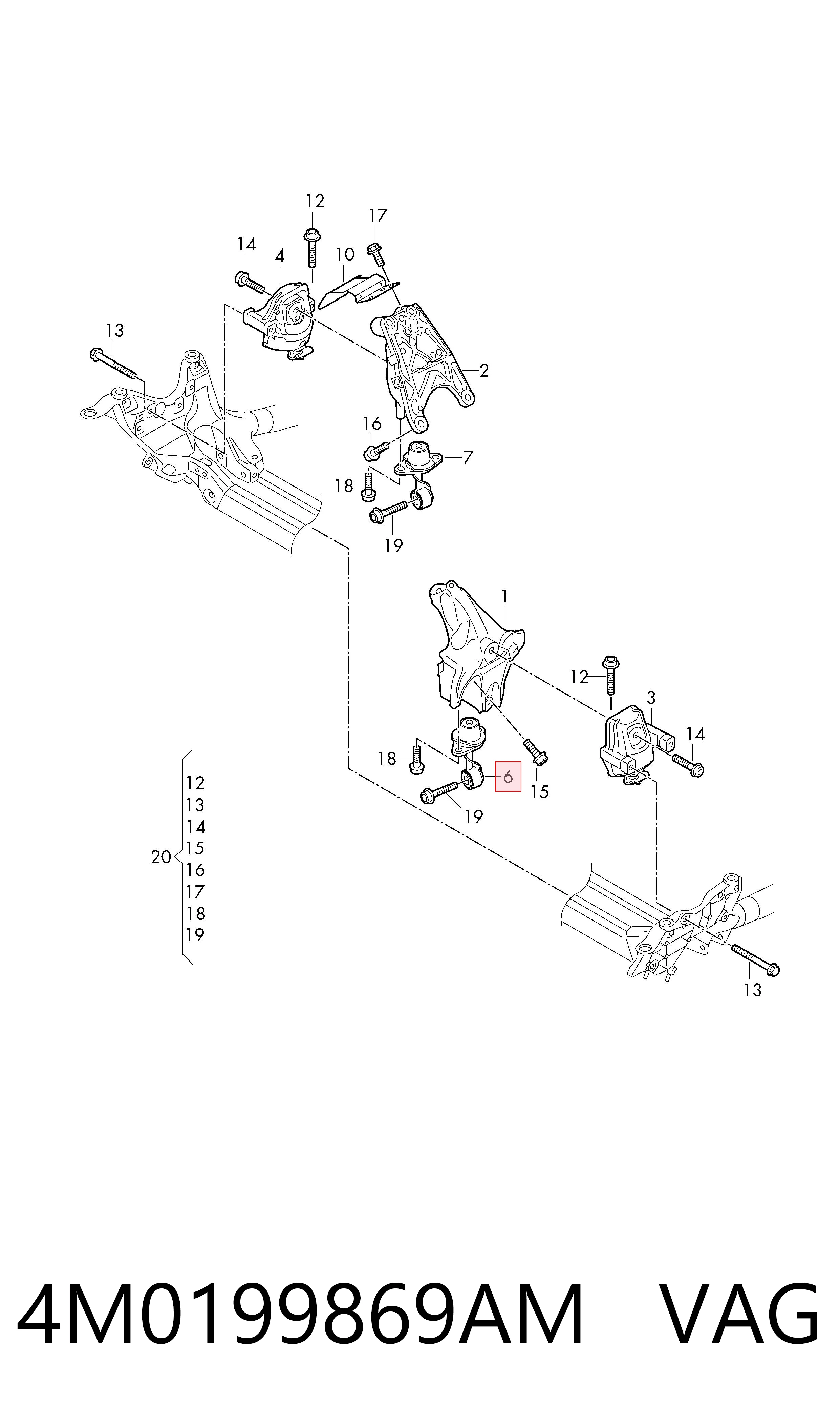 4M0199869AM VAG Coxim (suporte) esquerdo de motor