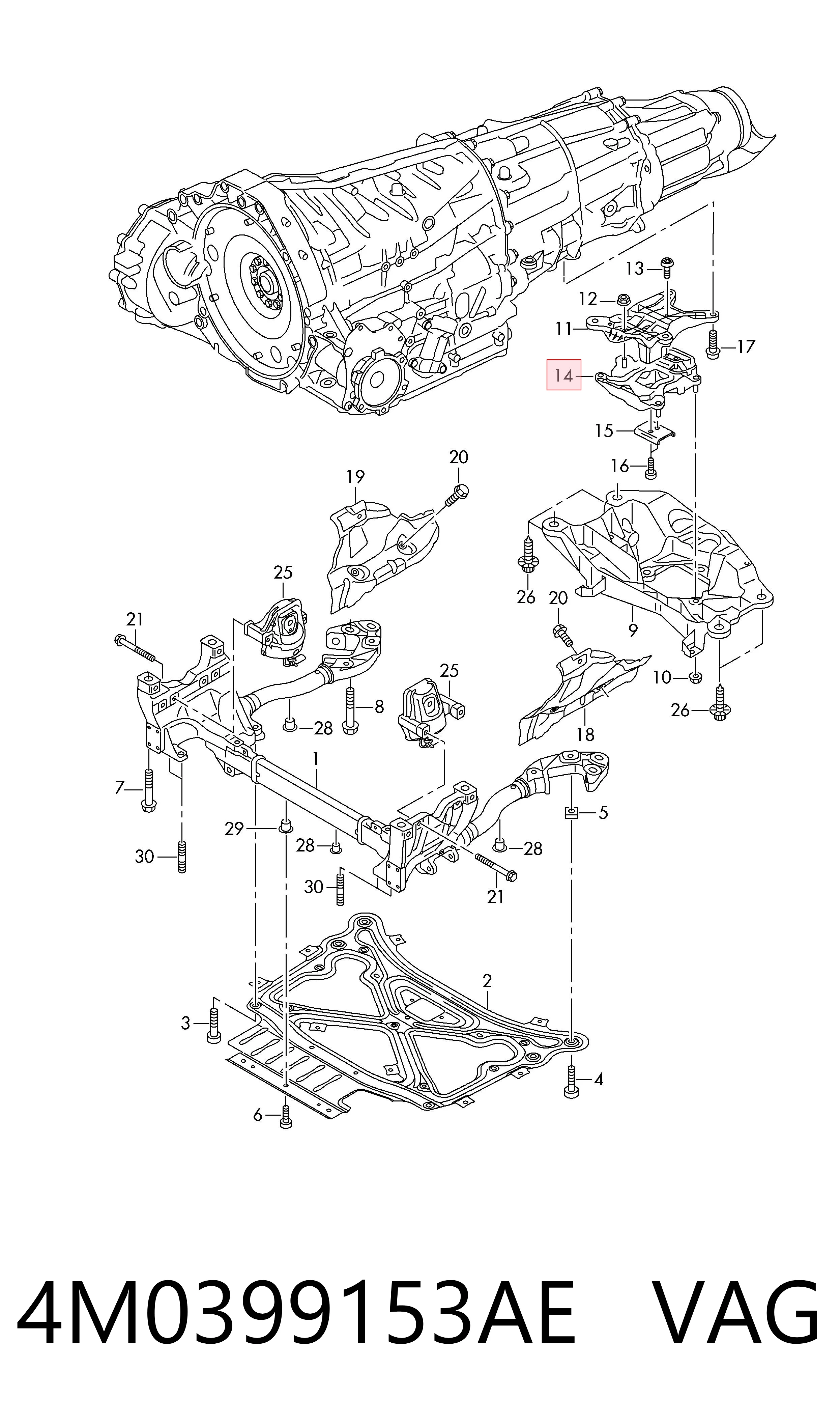 4M0399153AE VAG Coxim traseiro de transmissão (suporte da caixa de mudança)