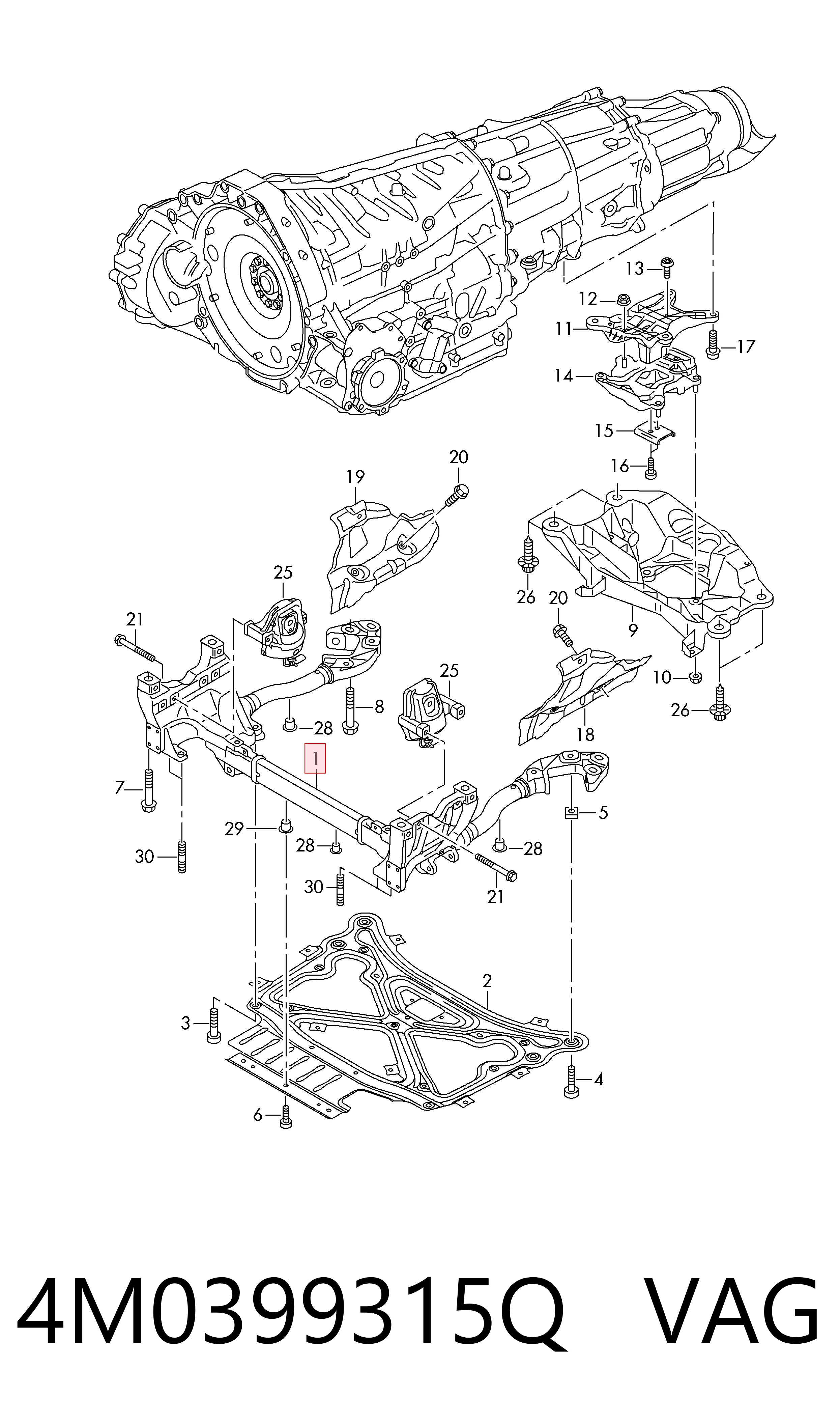 4M0399315Q VAG Viga de suspensão dianteira (plataforma veicular)