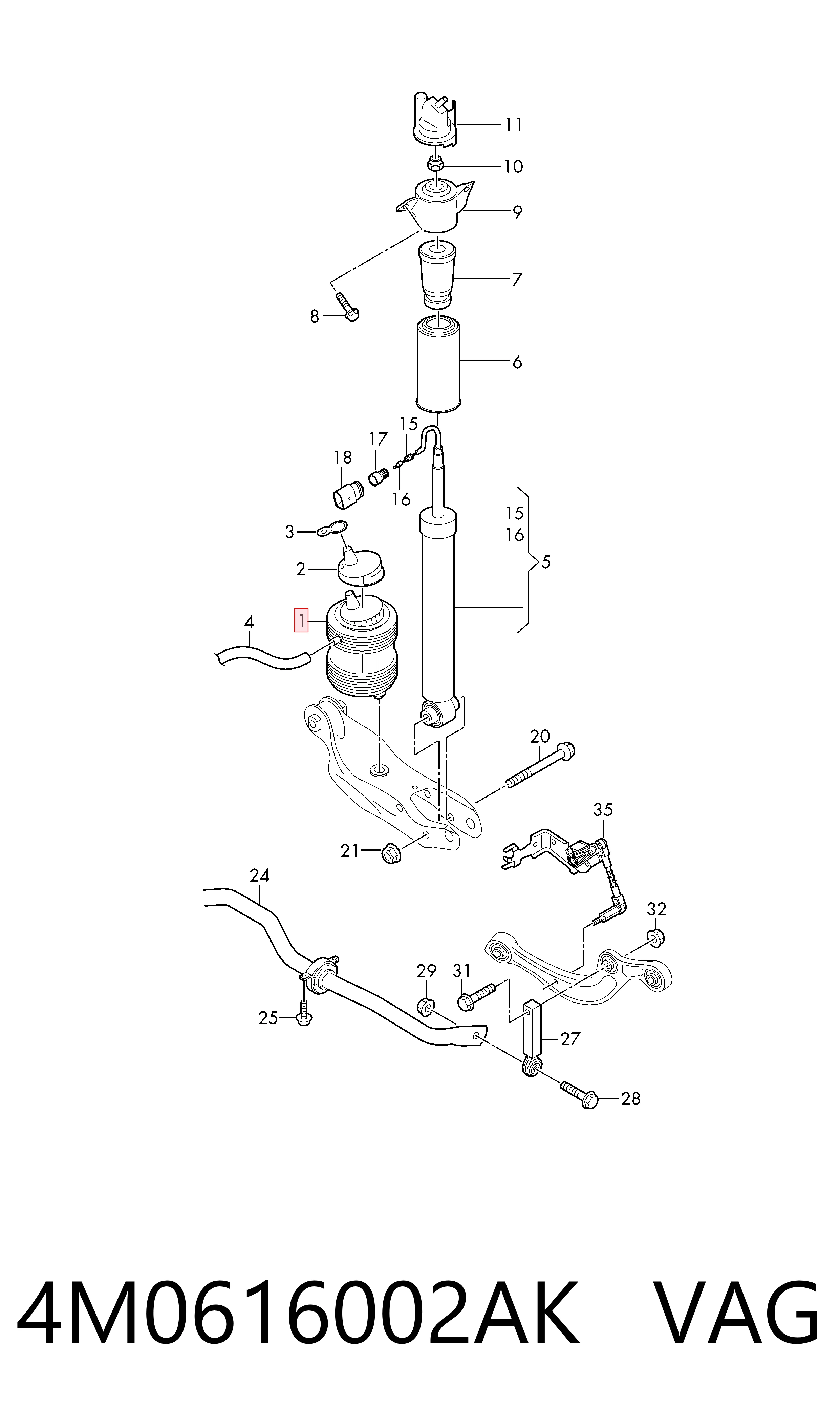 4M0616002AK VAG Coxim pneumático (suspensão de lâminas pneumática) do eixo traseiro