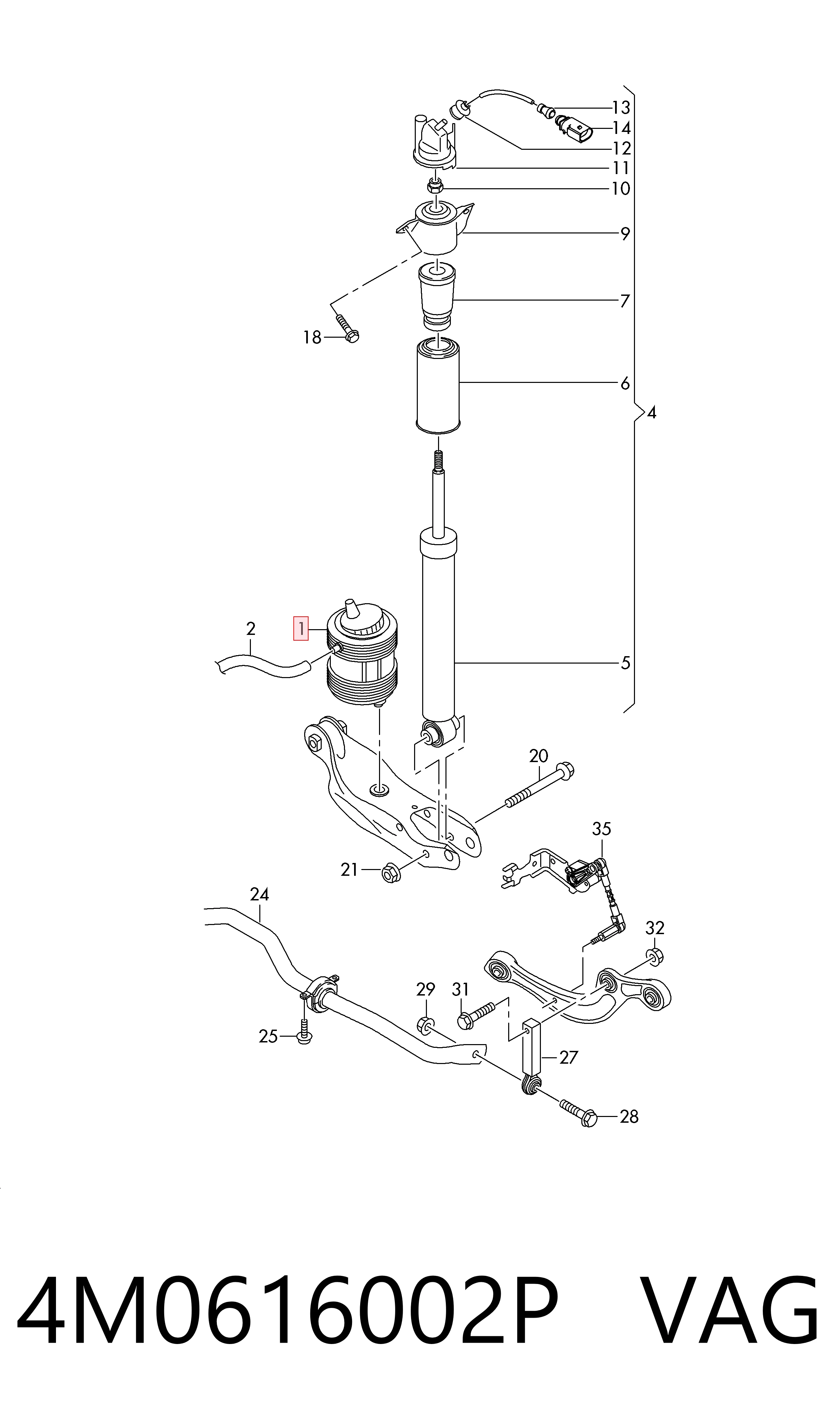 4M0616002P VAG Coxim pneumático (suspensão de lâminas pneumática) do eixo traseiro