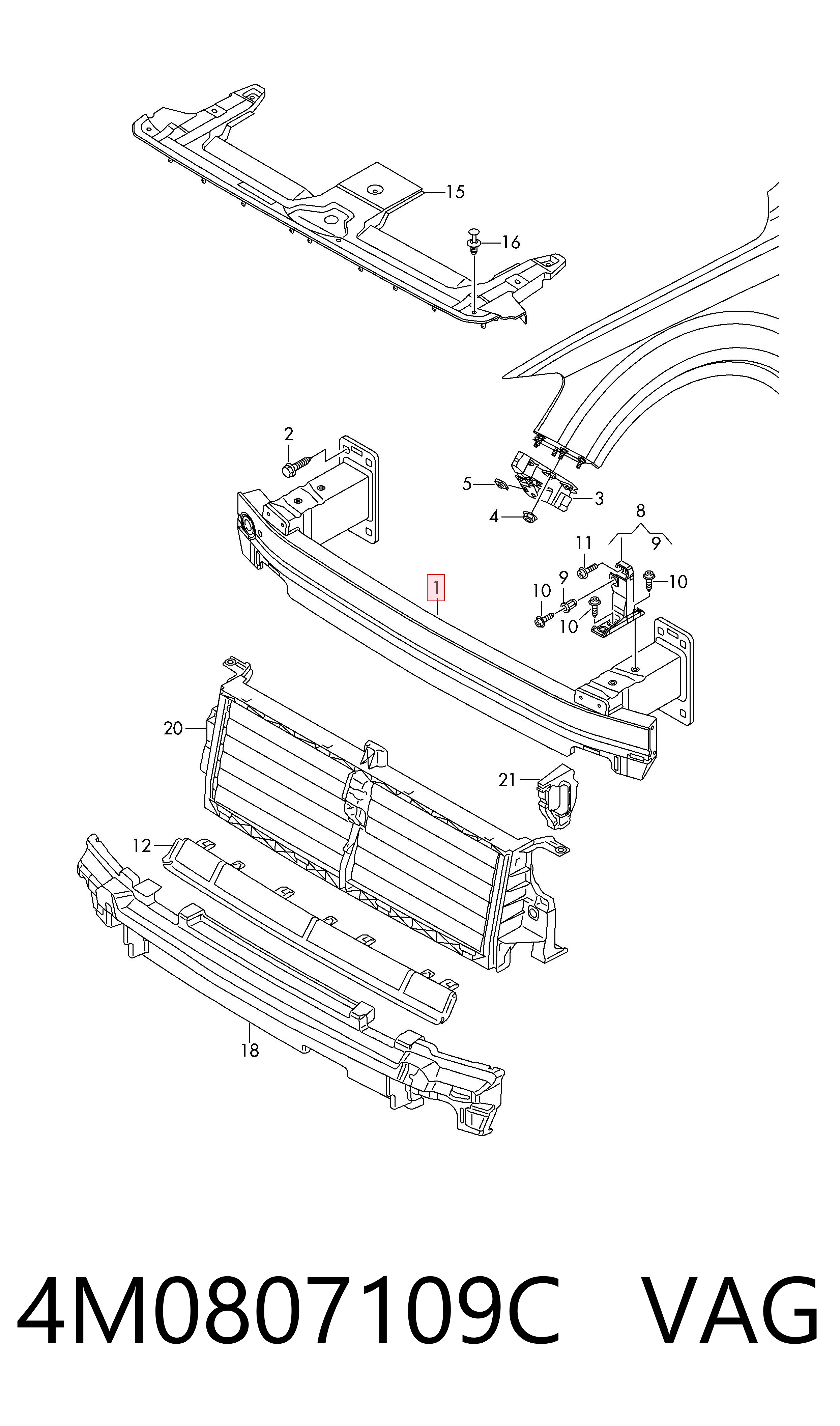  Reforçador do pára-choque dianteiro Audi Q7 SUV (4MB, 4MG, 4MQ) (2015 - 2026) 