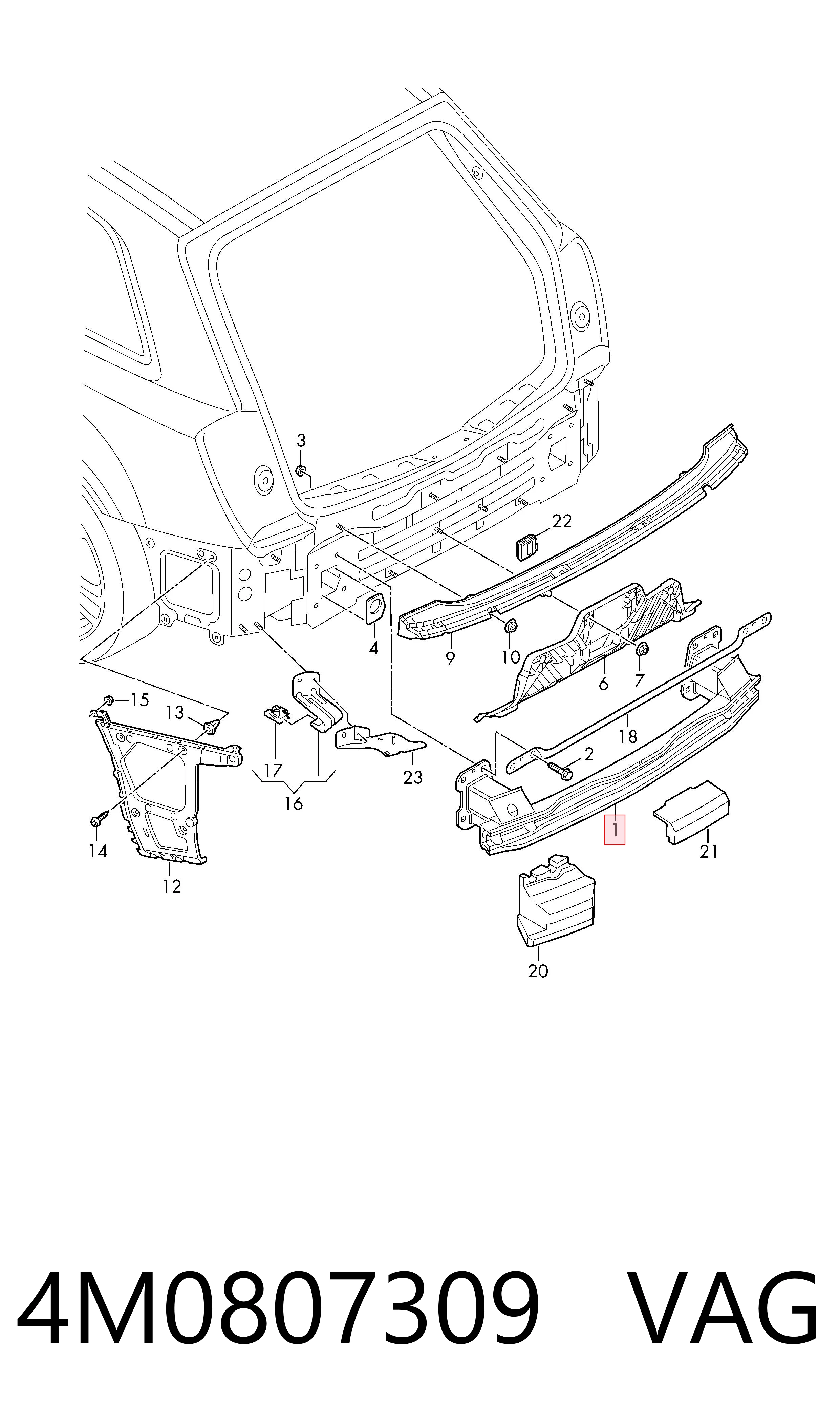 Reforçador do pára-choque traseiro Audi Q7  4MB, 4MG, 4MQ