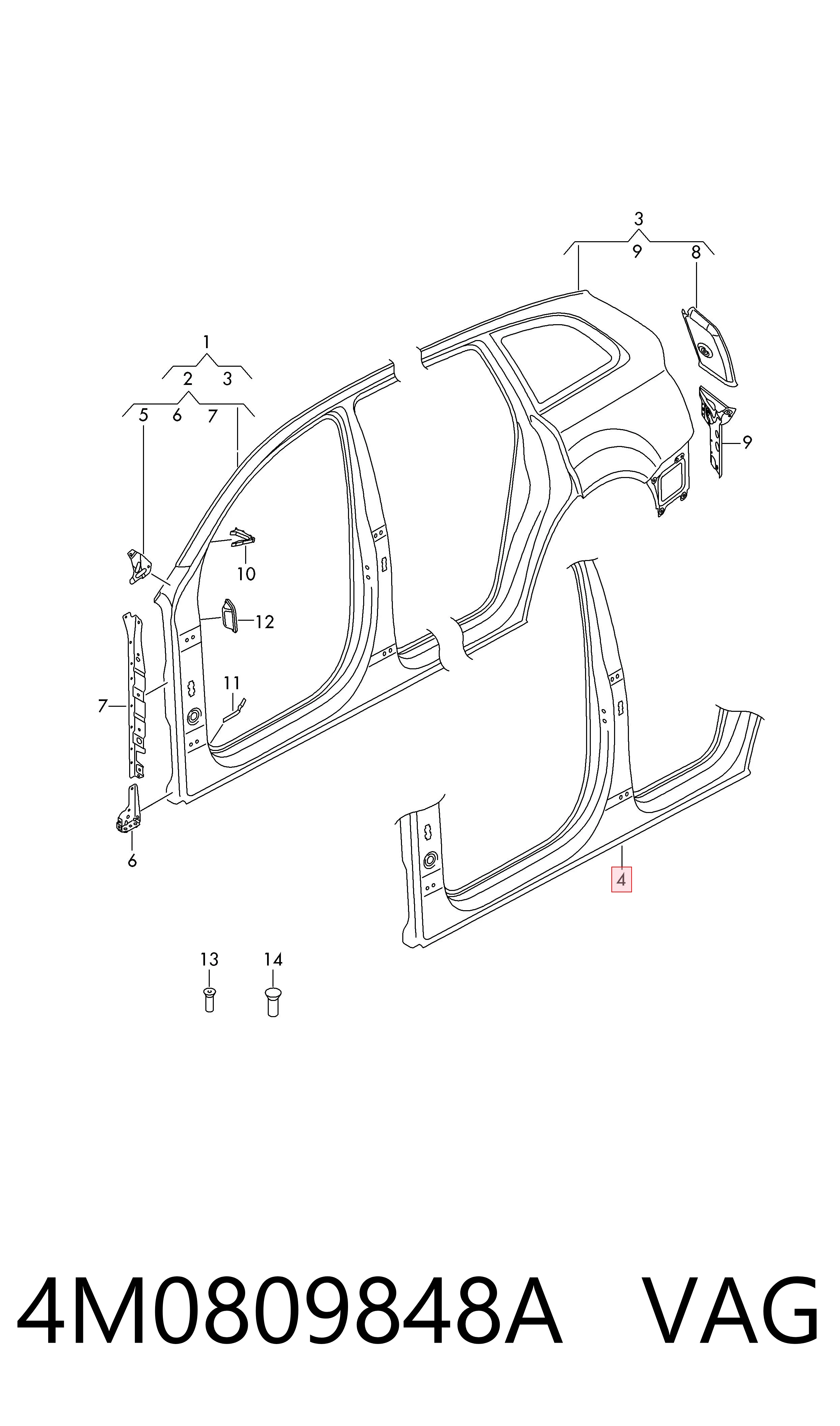 Acesso externo direito para Audi Q7  4MB, 4MG, 4MQ