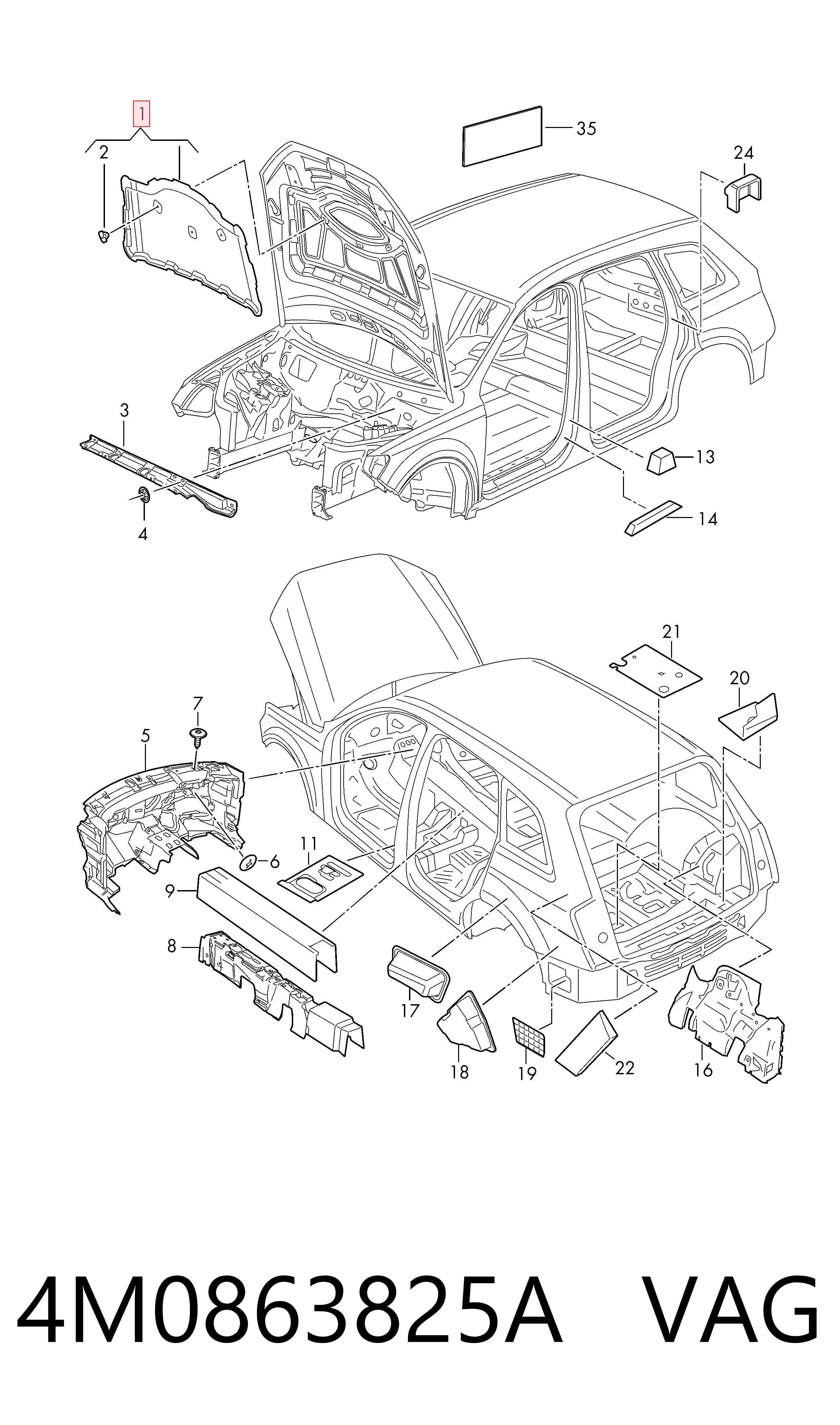 Isolamento de ruído da capota para Audi Q7 4MB, 4MG, 4MQ