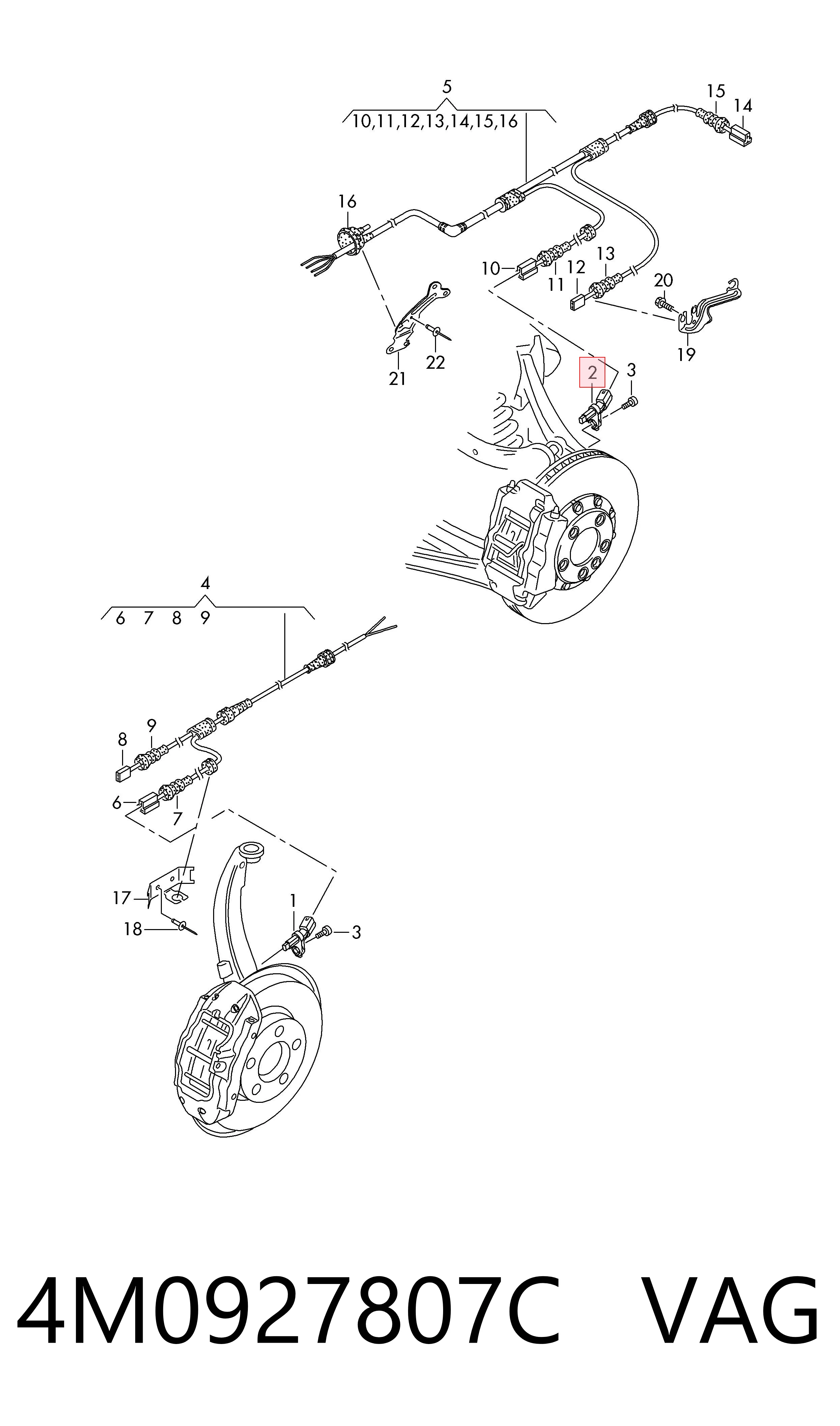 4M0927807C VAG Sensor ABS traseiro