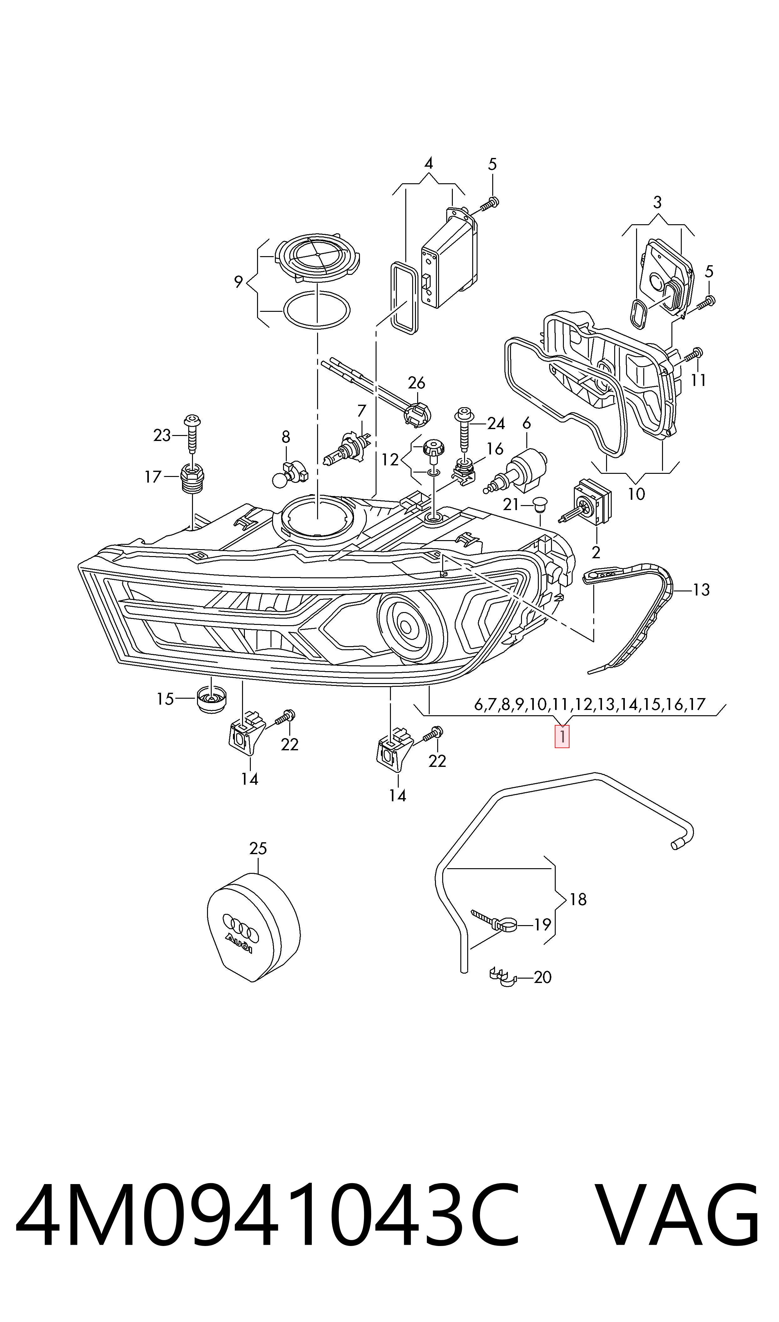 Luz esquerda para Audi Q7  4MB, 4MG, 4MQ