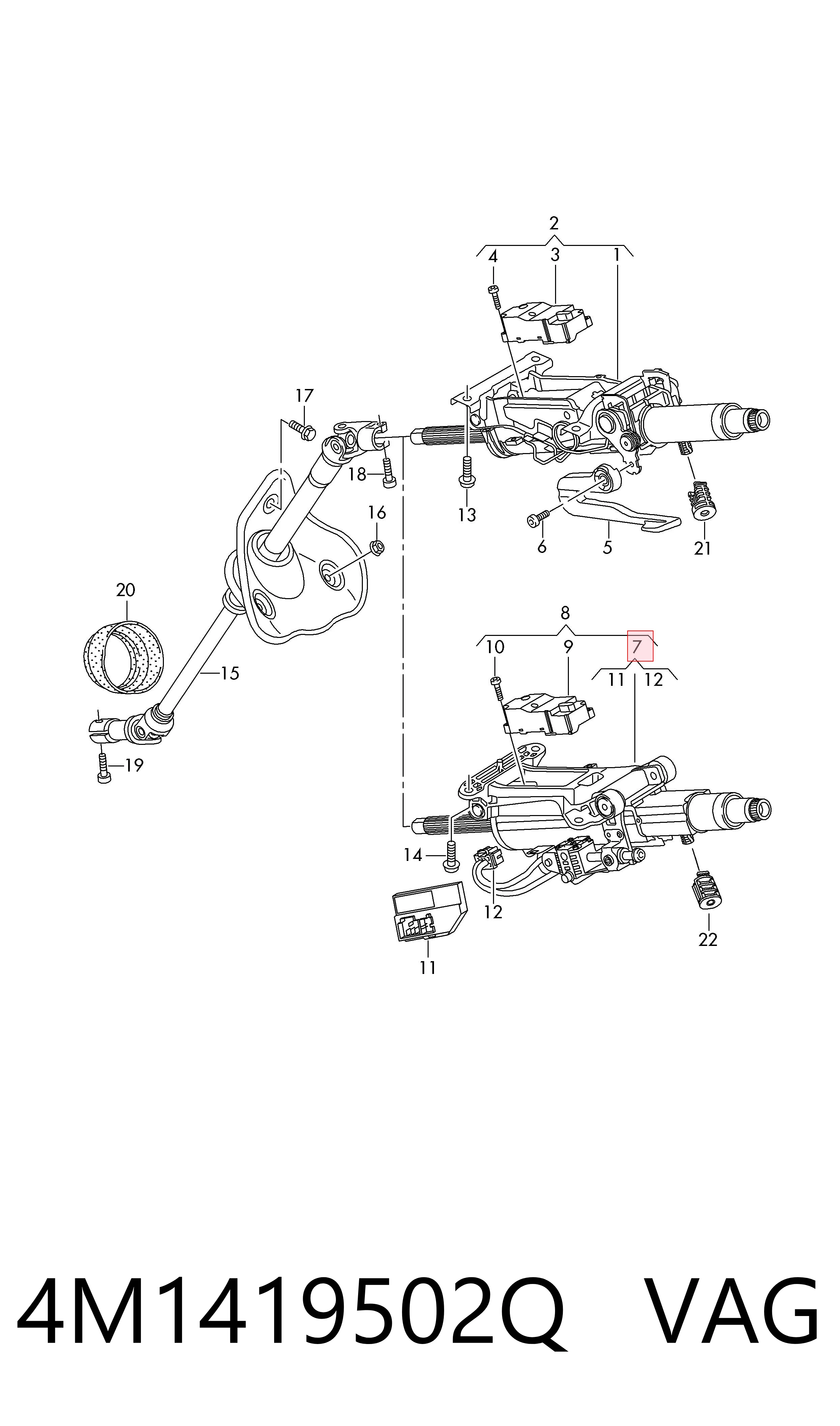  Coluna da direção Audi Q7 SUV (4MB, 4MG, 4MQ) (2015 - 2026) 