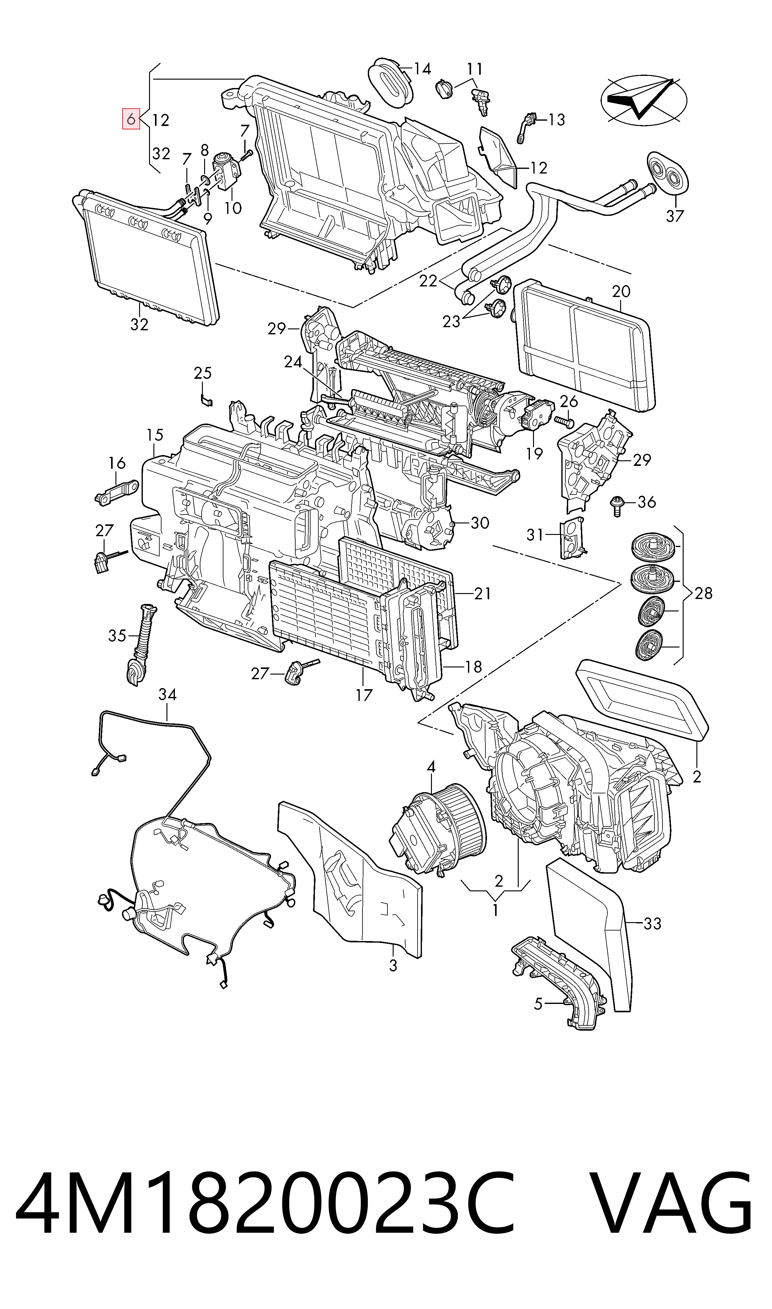 4M1820023C VAG Vaporizador de aparelho de ar condicionado