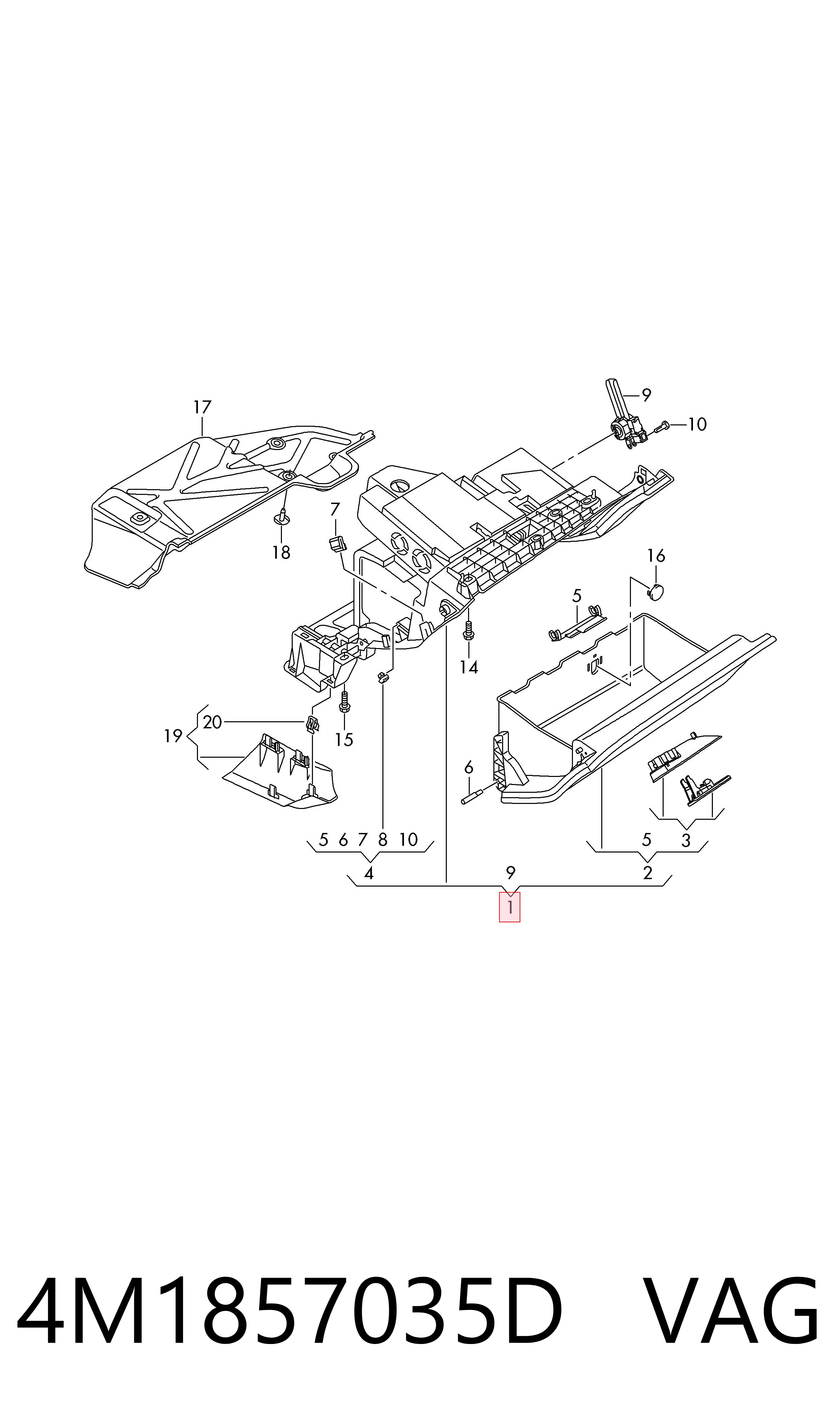 Caixa para porta-luvas (porta-luvas) para Audi Q7  4MB, 4MG, 4MQ