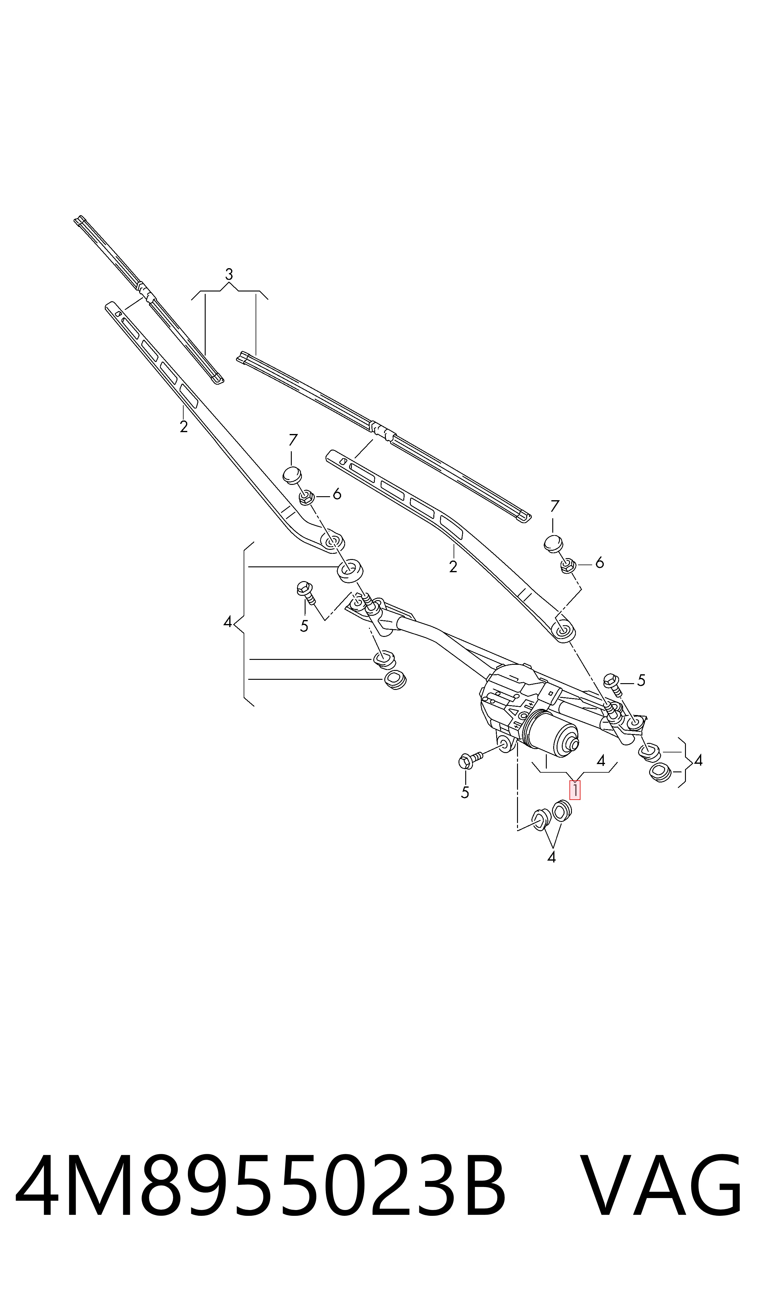 4M8955023B VAG Trapézio de limpador pára-brisas