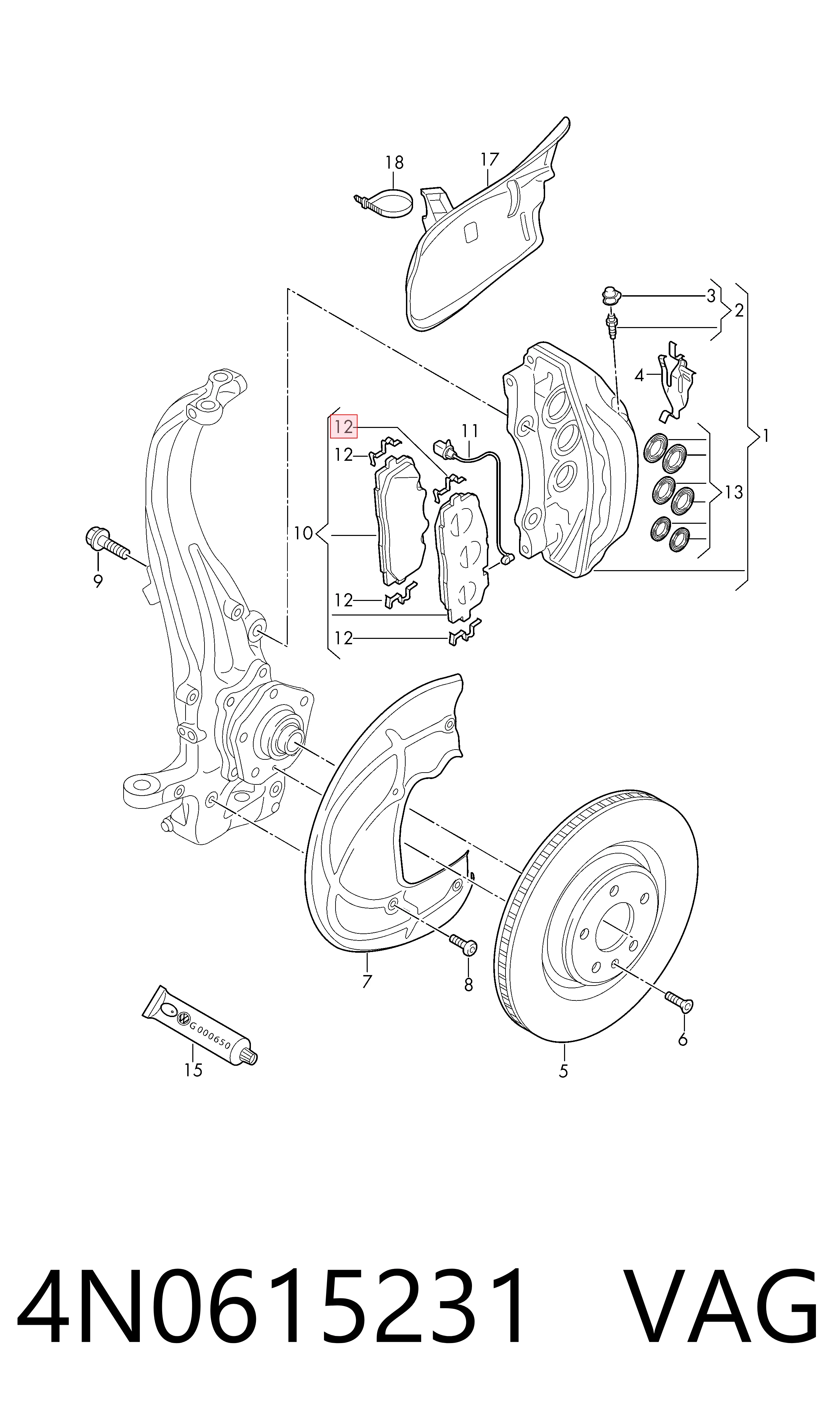 Kit de molas de fixação de sapatas de disco dianteiras para Audi Q7 4MB, 4MG, 4MQ