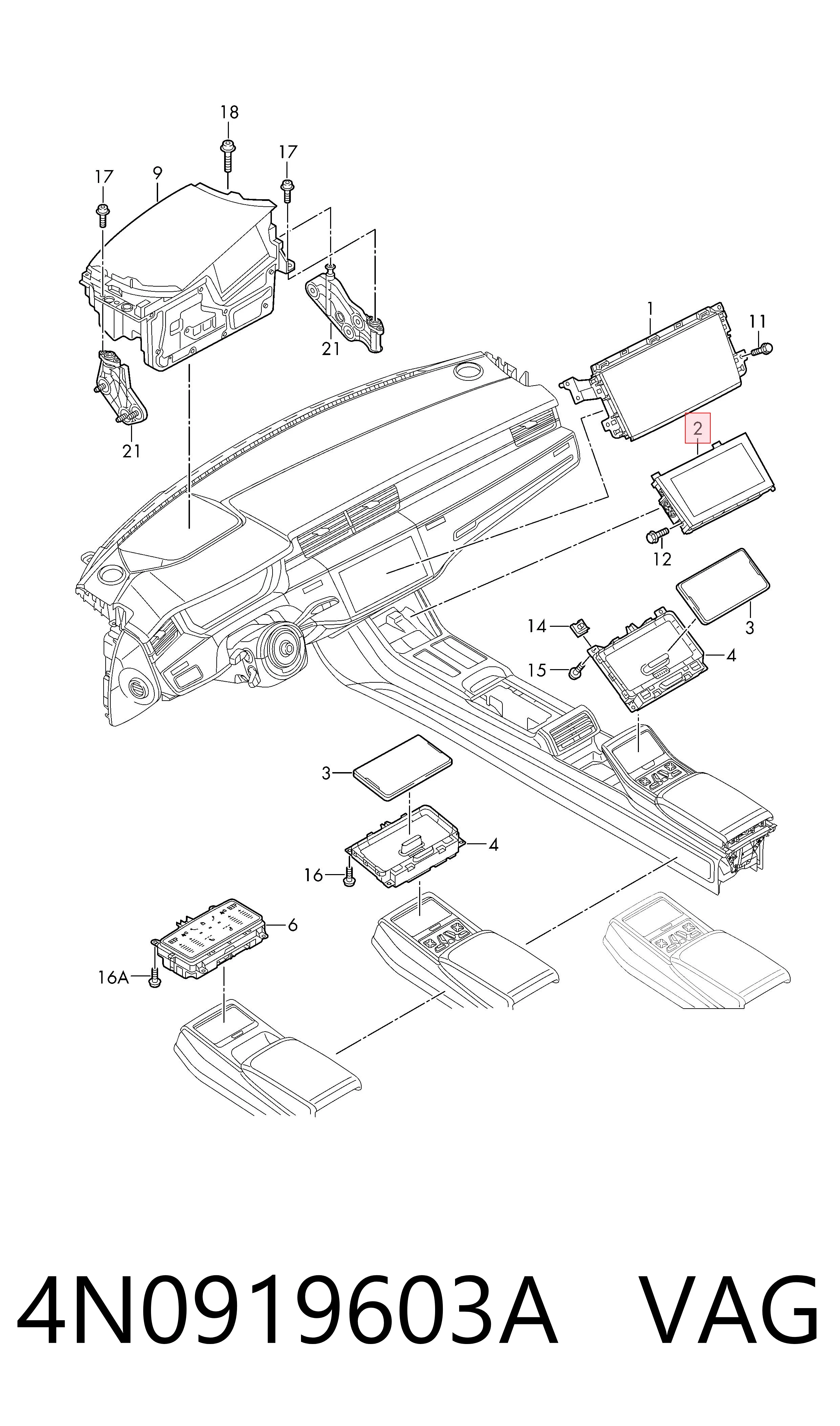 Mostrador multifuncional para Audi Q7  4MB, 4MG, 4MQ