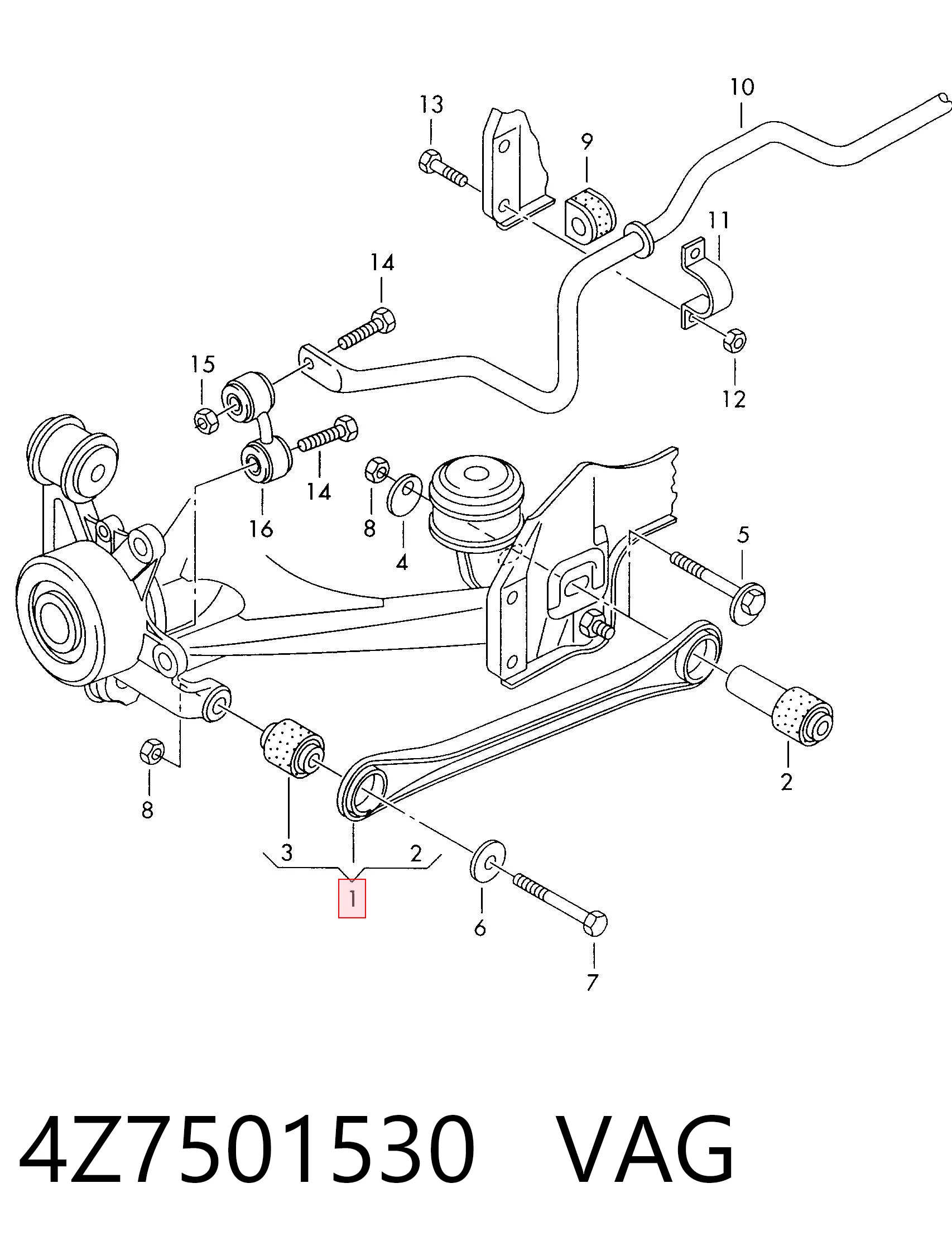 4Z7501530 VAG Braço oscilante de suspensão traseira transversal