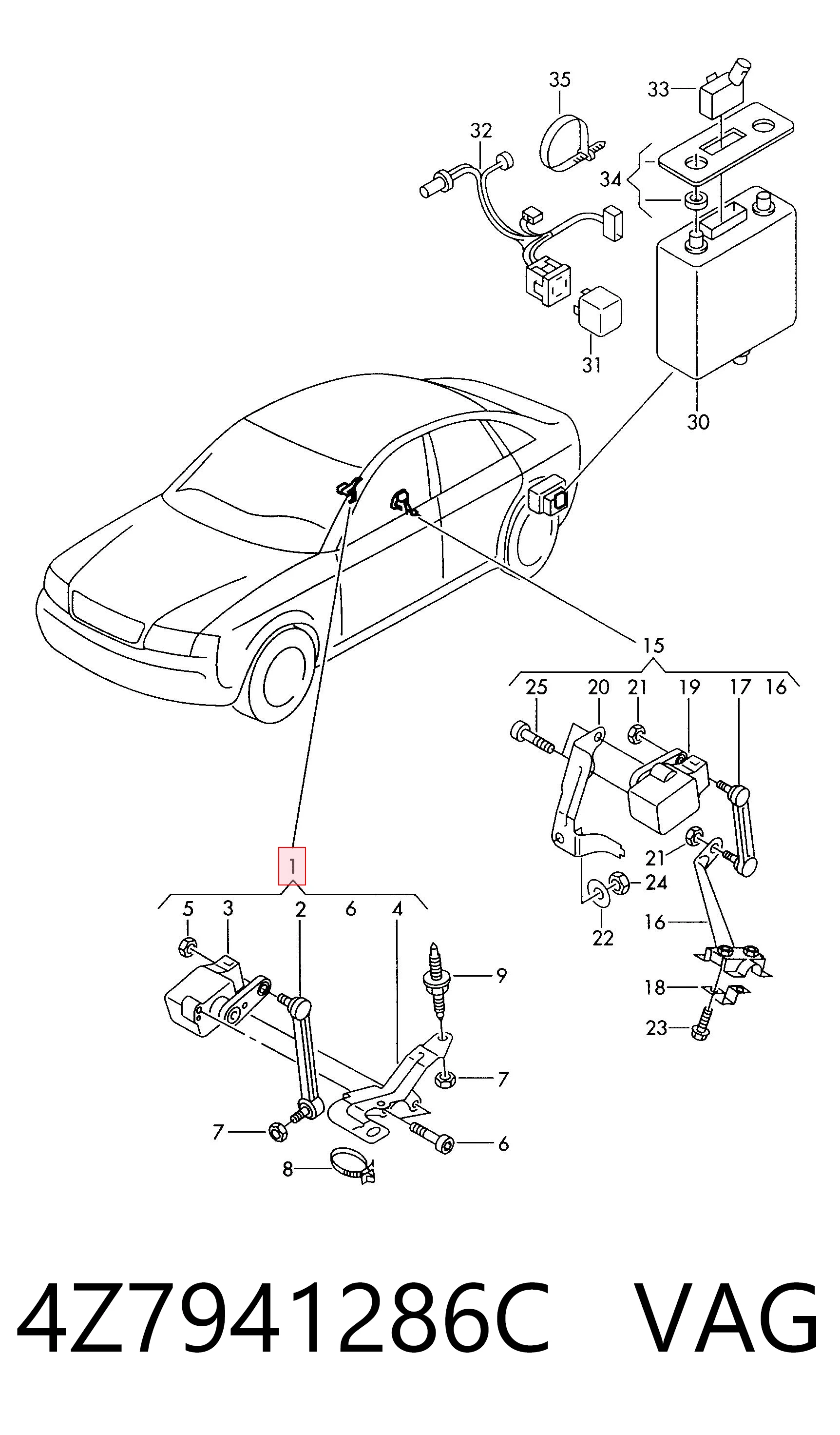 4Z7941286C VAG Sensor dianteiro direito do nível de posição de carroçaria