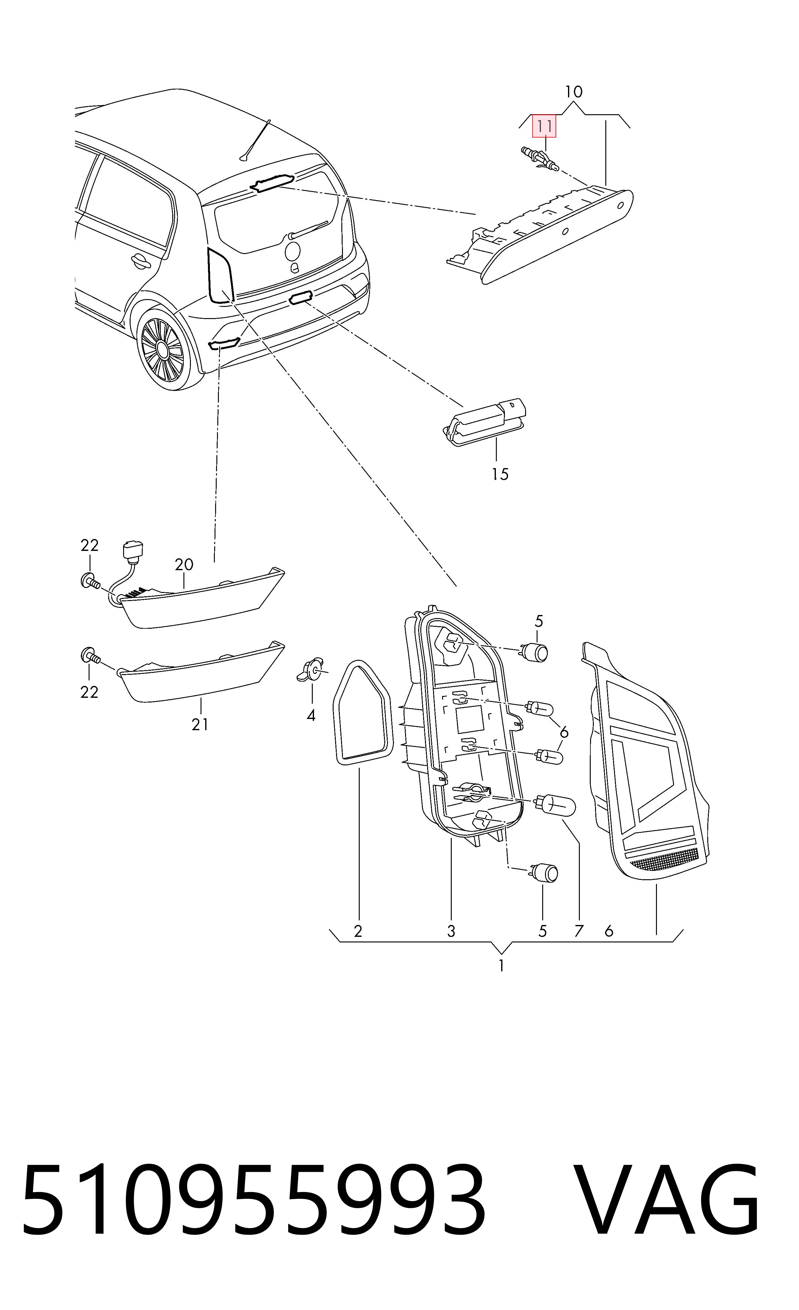 510955993 VAG Injetor de fluido para lavador de vidro traseiro