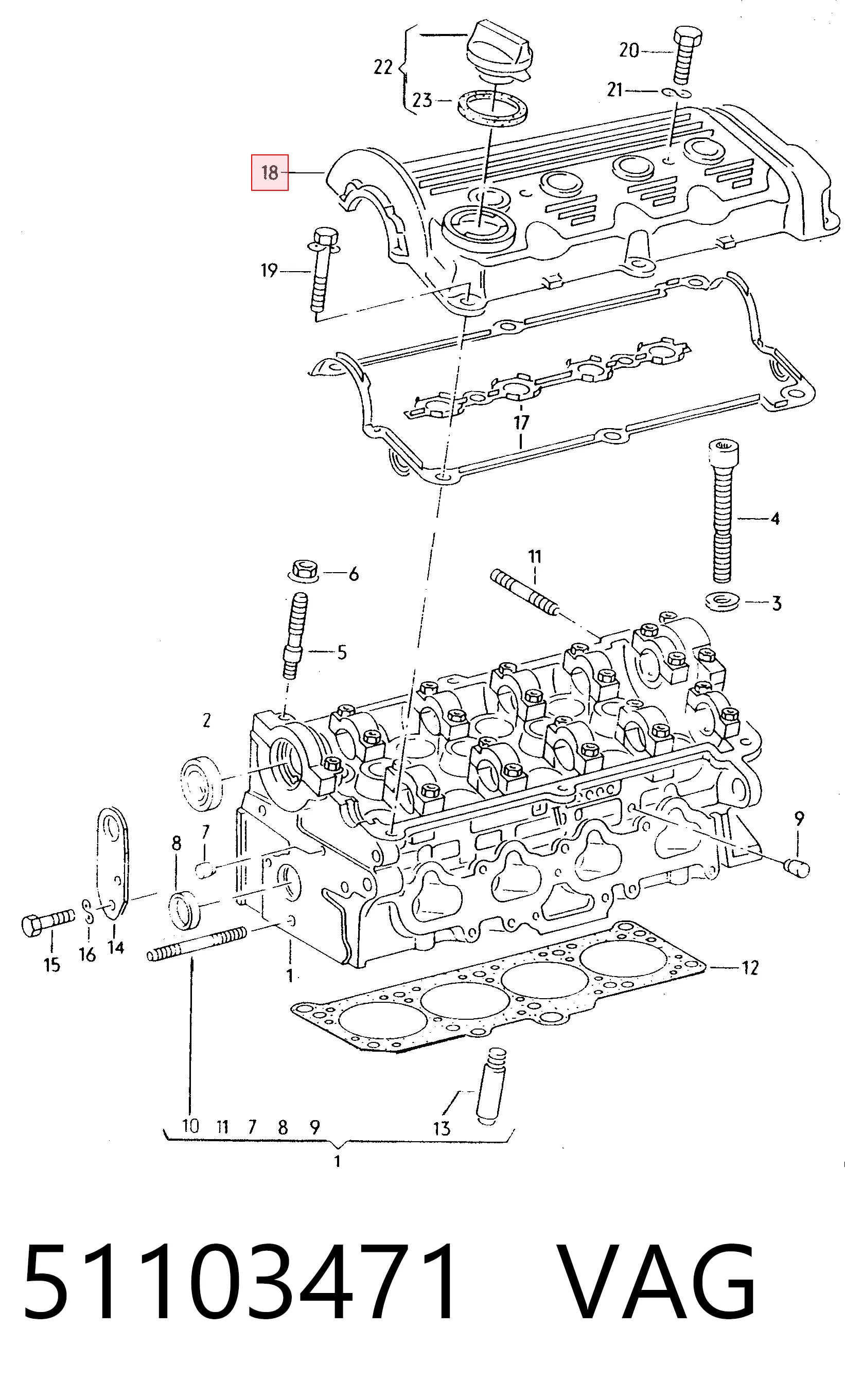 Tampa de válvulas para Volkswagen Golf II 19E, 1G1