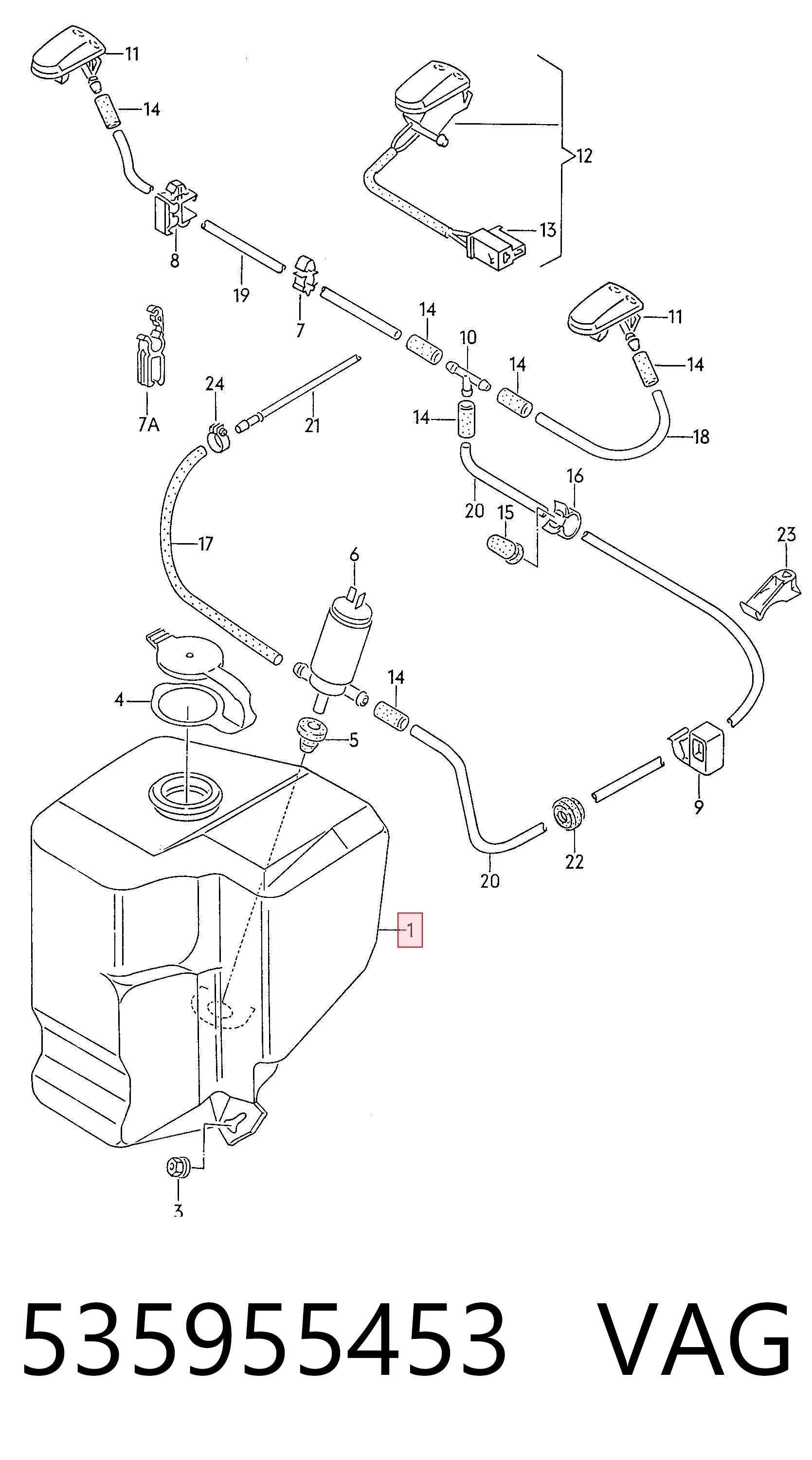 Tanque de fluido para lavador de vidro Volkswagen Golf II 19E, 1G1