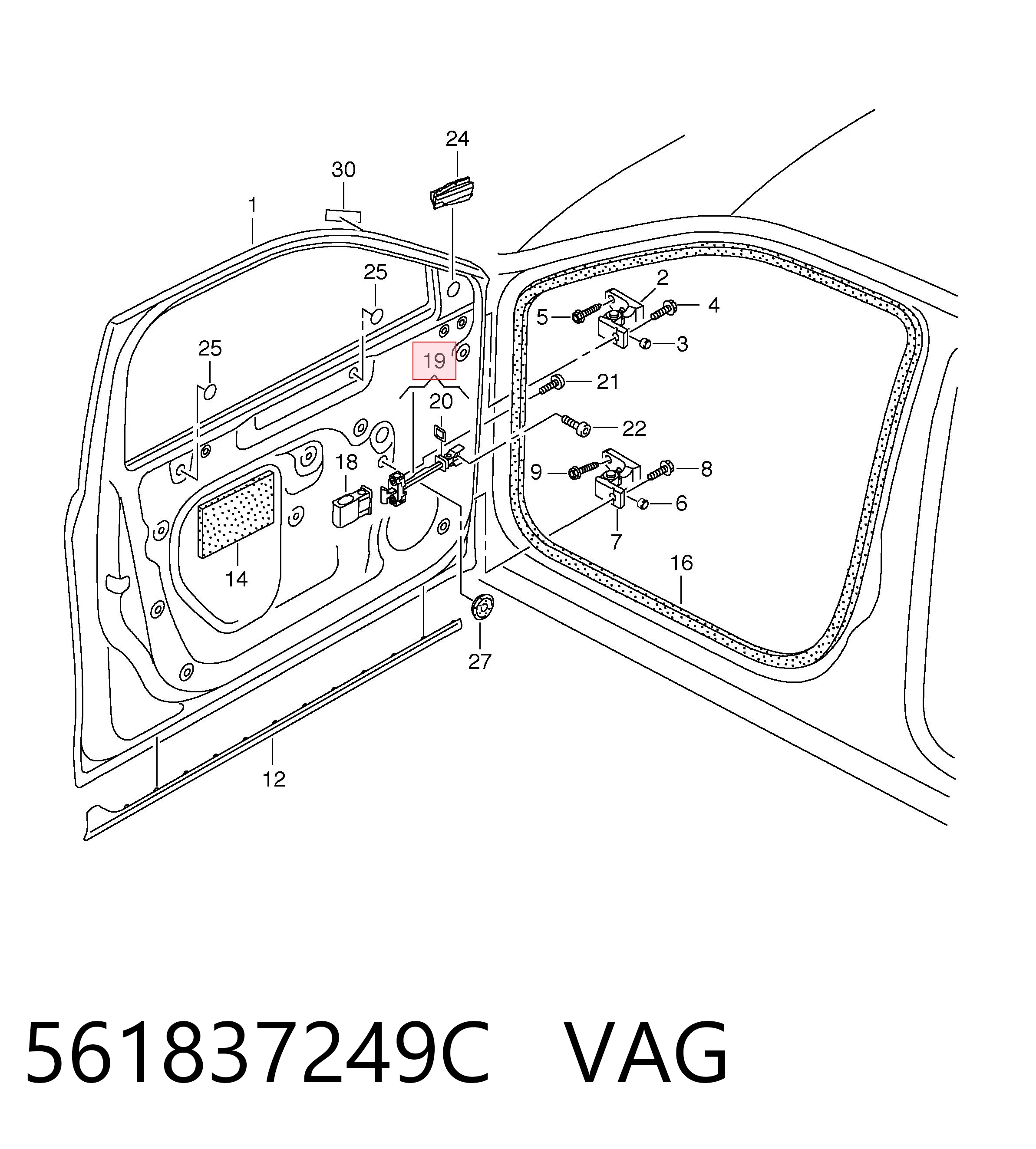 561837249C VAG Limitador dianteiro de abertura de porta