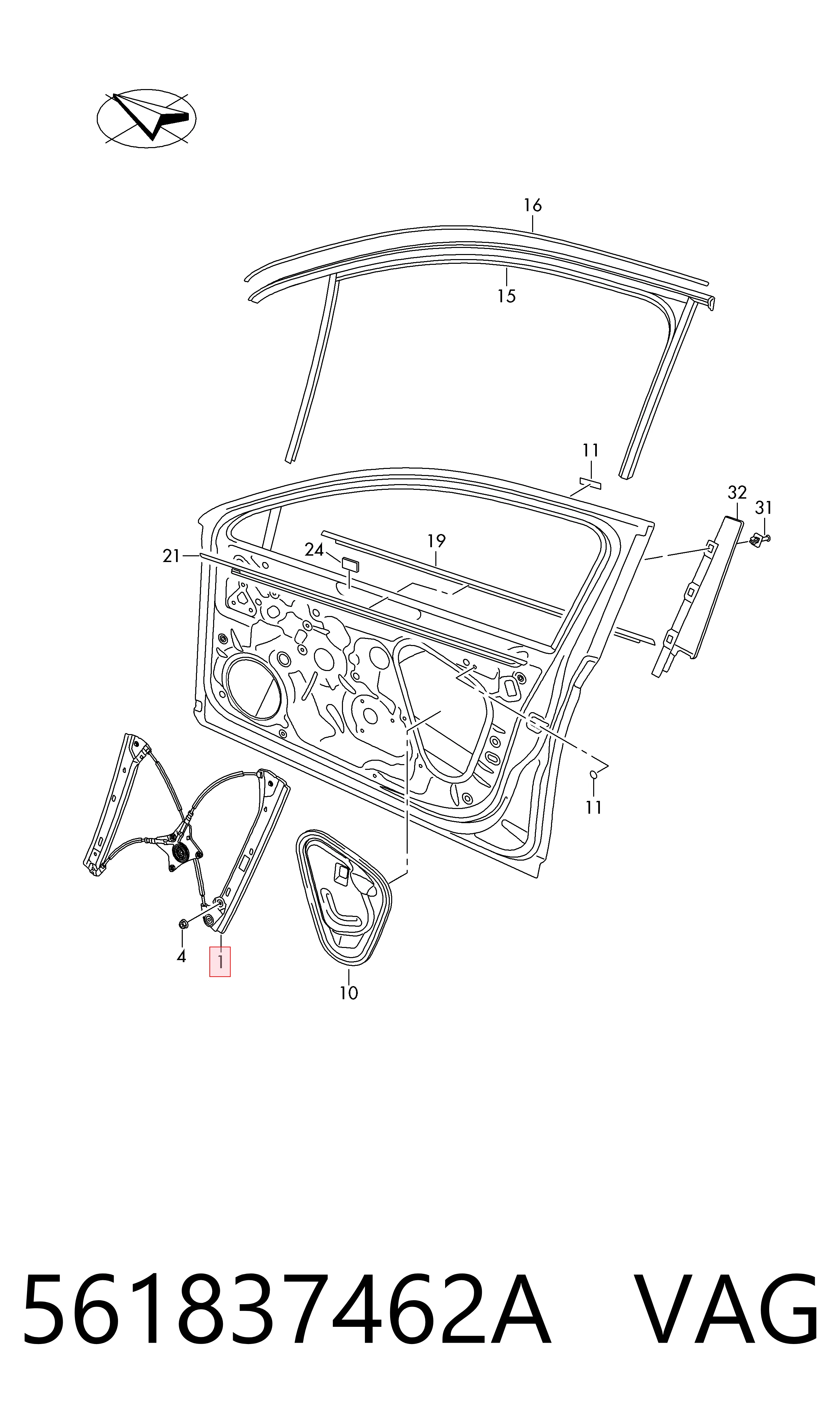 Mecanismo de acionamento de vidro da porta dianteira direita Volkswagen Passat  362 ao melhor preço