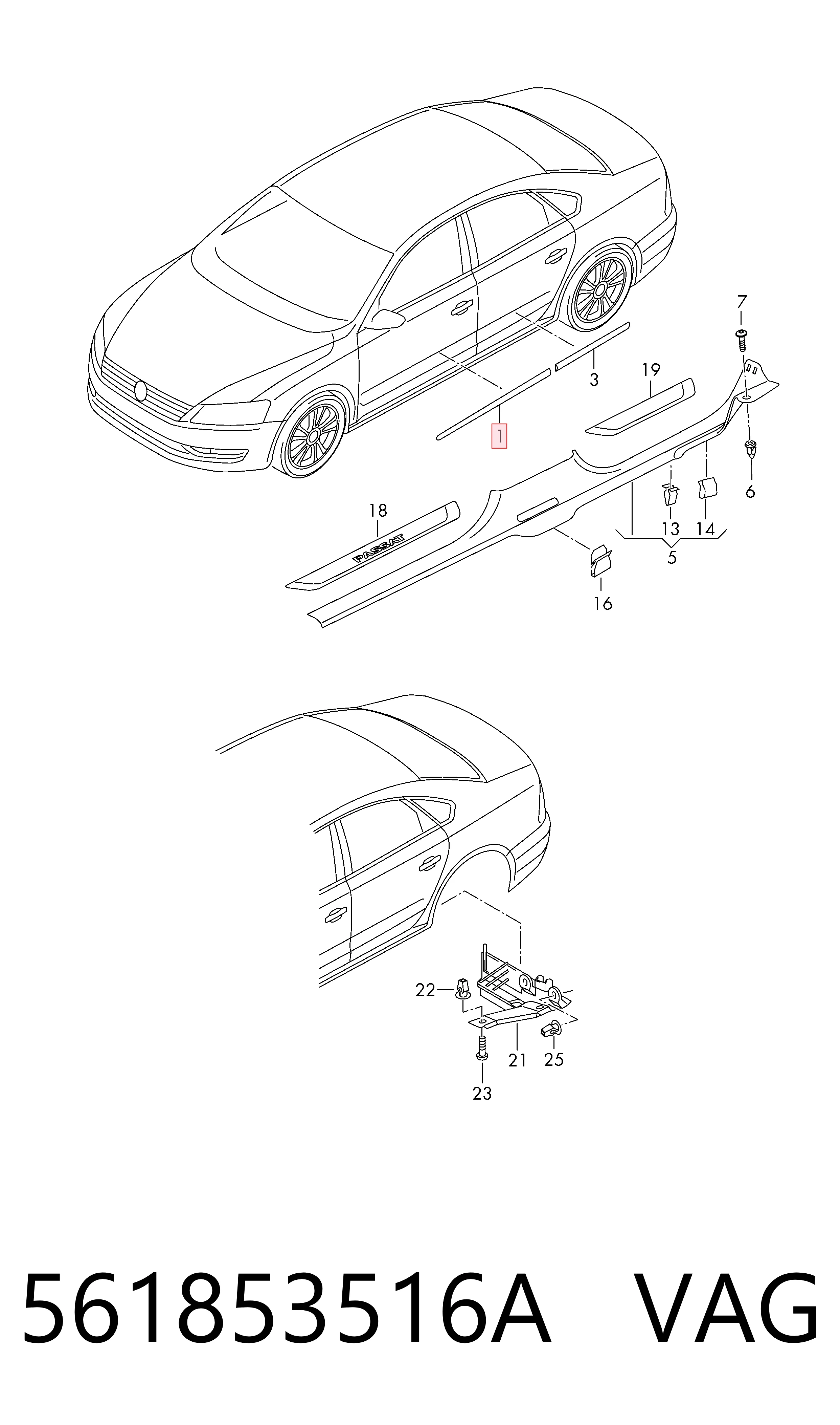 561853516A VAG Moldura da porta dianteira direita inferior