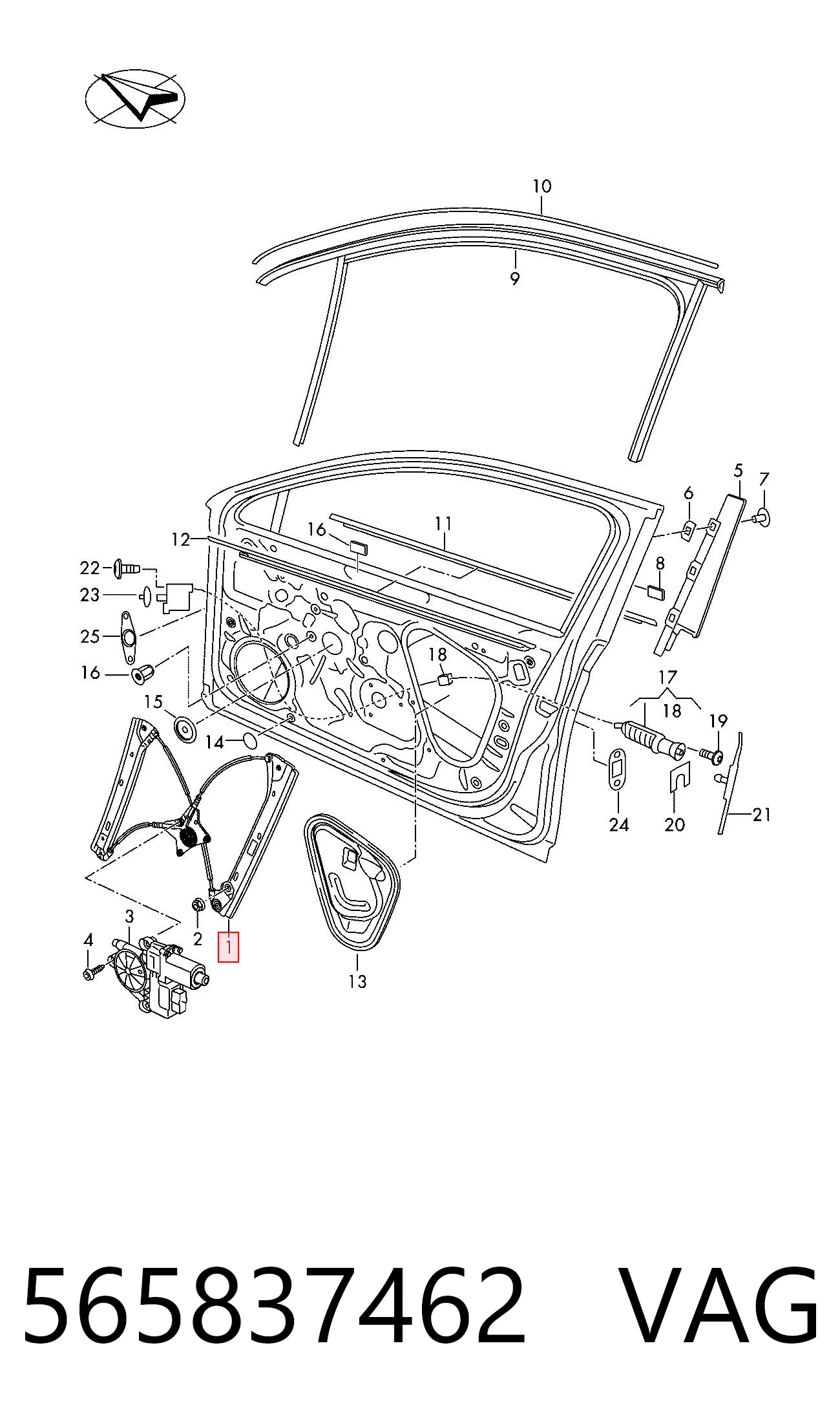 Mecanismo de acionamento de vidro da porta dianteira direita Skoda Kodiaq NS6, NS7, NV7 ao melhor preço