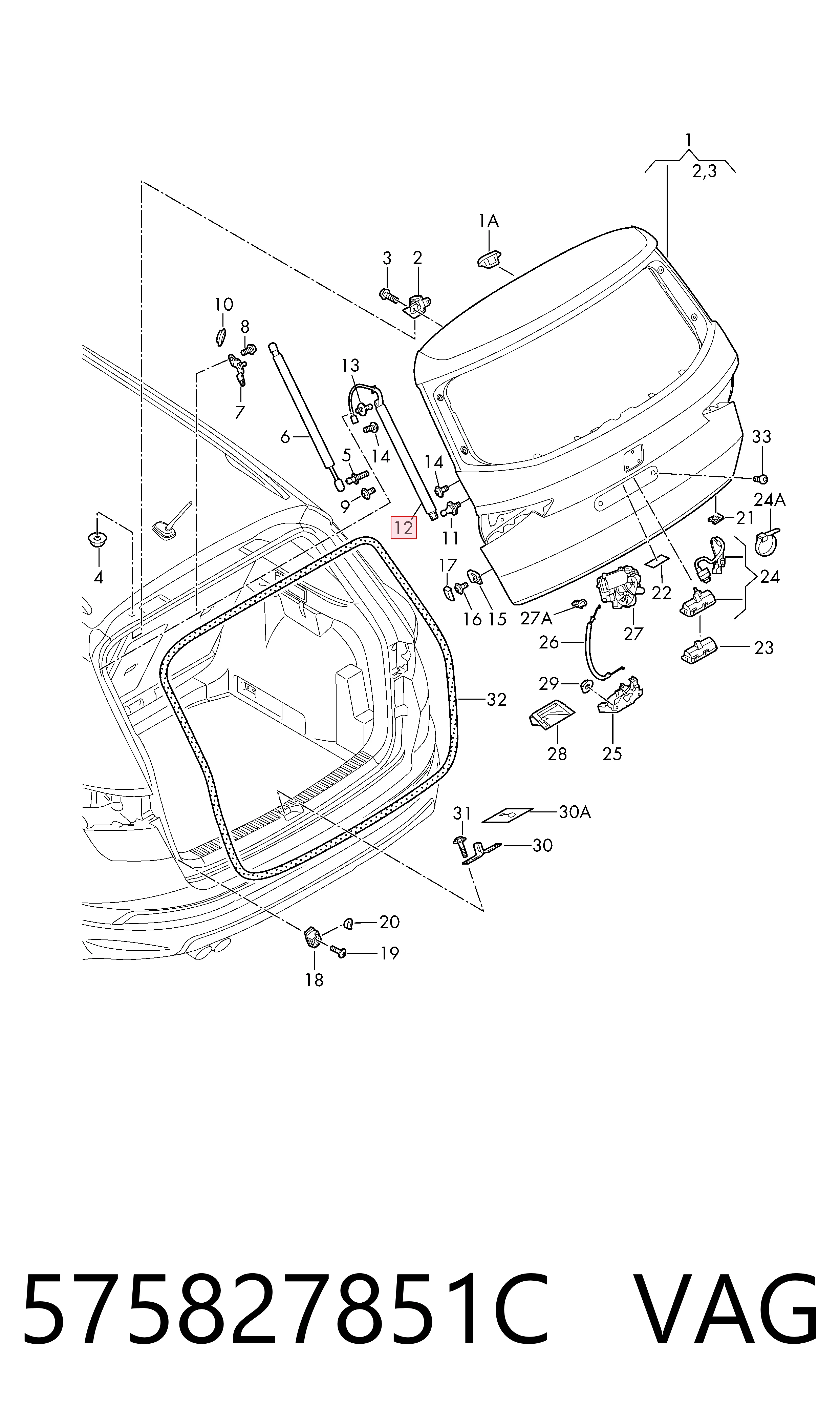 Amortecedor de tampa de porta-malas (de 3ª/5ª porta traseira) VAG 575827851C preço, a partir de 115,58 USD