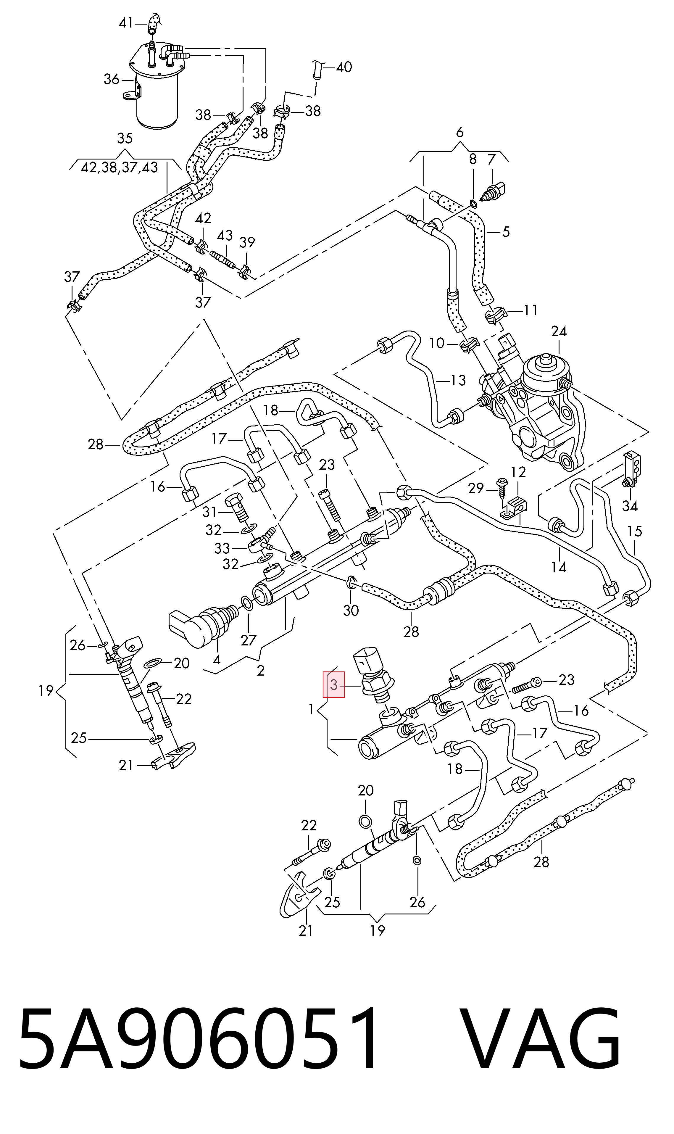 5A906051 VAG Sensor de pressão de combustível
