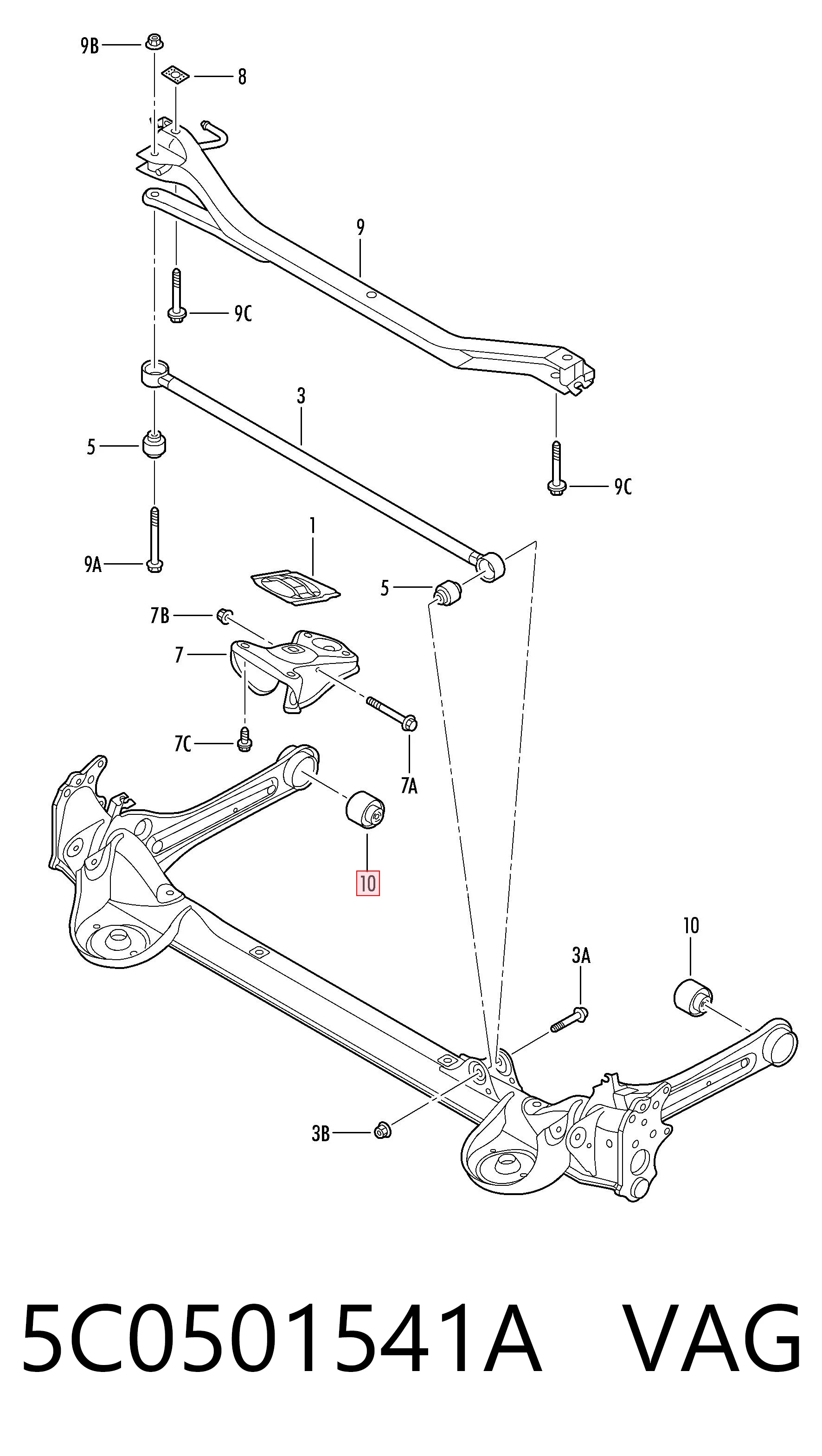 5C0501541A VAG Bloco silencioso de viga traseira (de plataforma veicular)