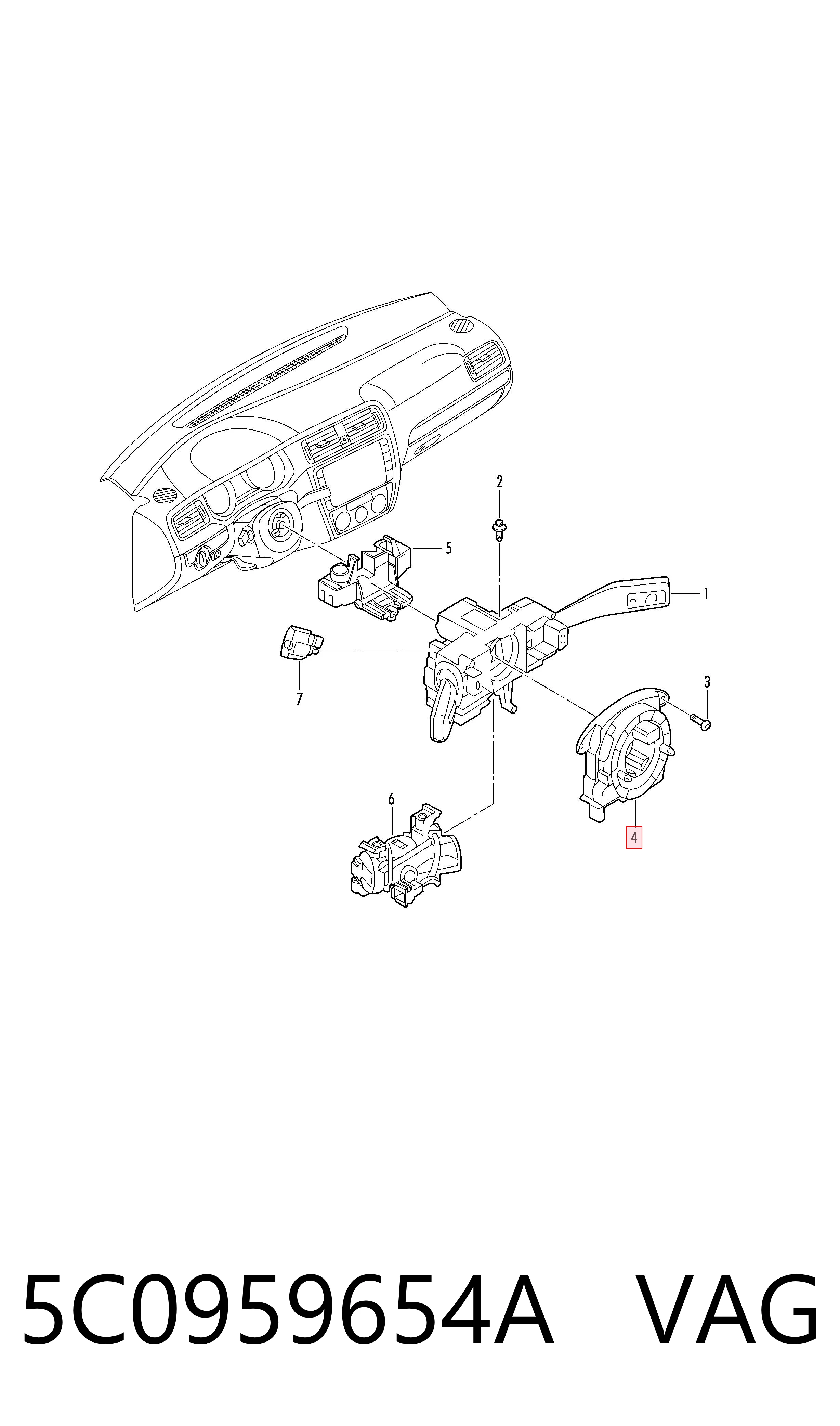 5C0959654A VAG Anel AIRBAG de contato, cabo plano do volante