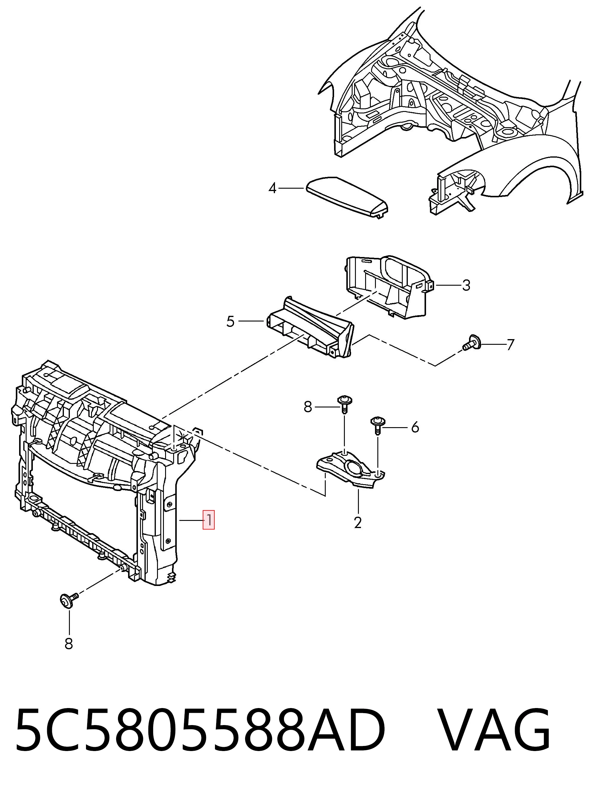 5C5805588AD VAG Suporte do radiador montado (painel de montagem de fixação das luzes)