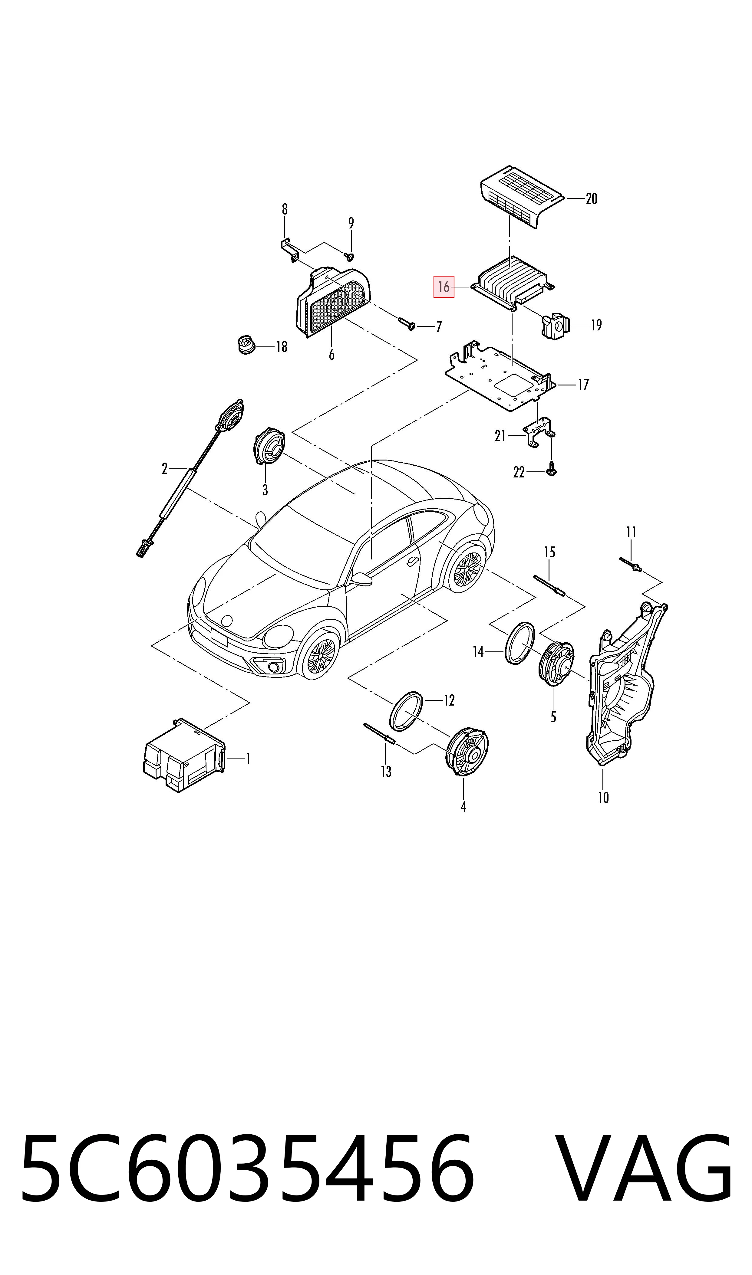 5C6035456 VAG Reforçador do som de sistema de áudio
